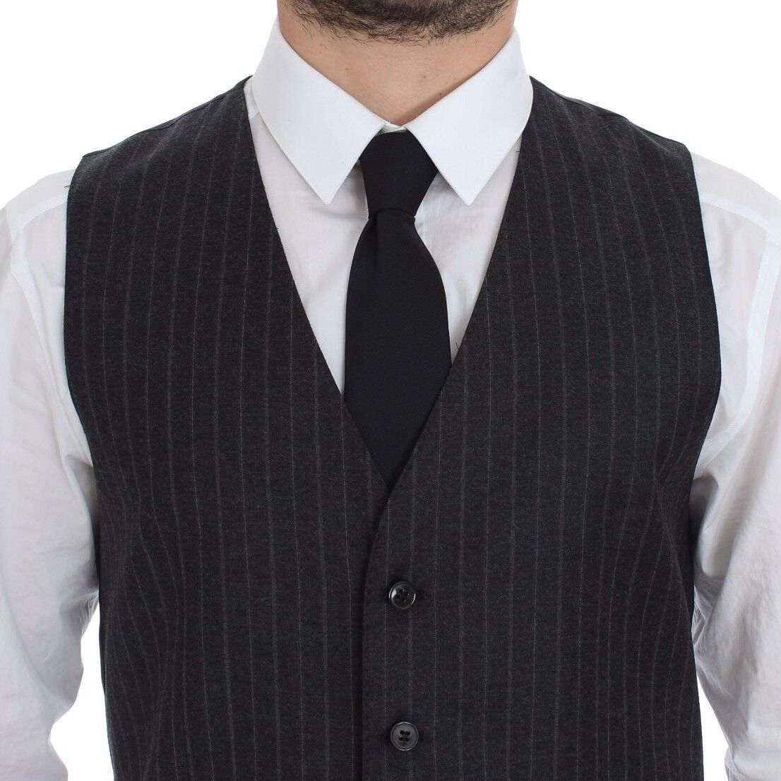 Dolce & Gabbana Gray Striped Wool Logo Vest Gilet Weste