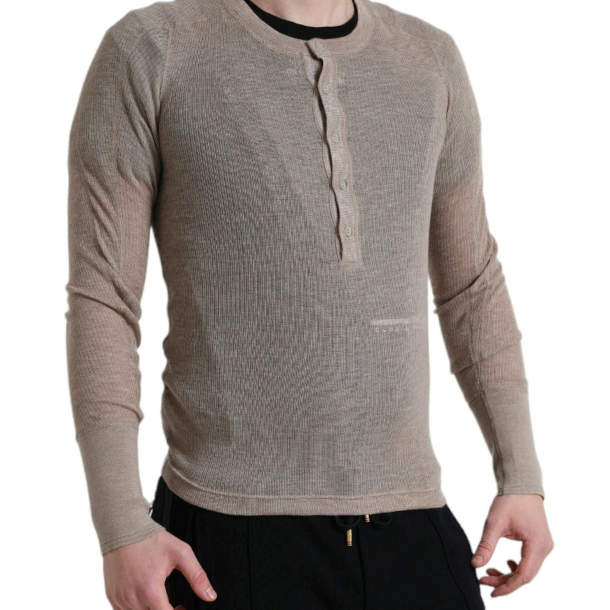 Dolce & Gabbana Henley Pullover Beige Cashmere Sweater