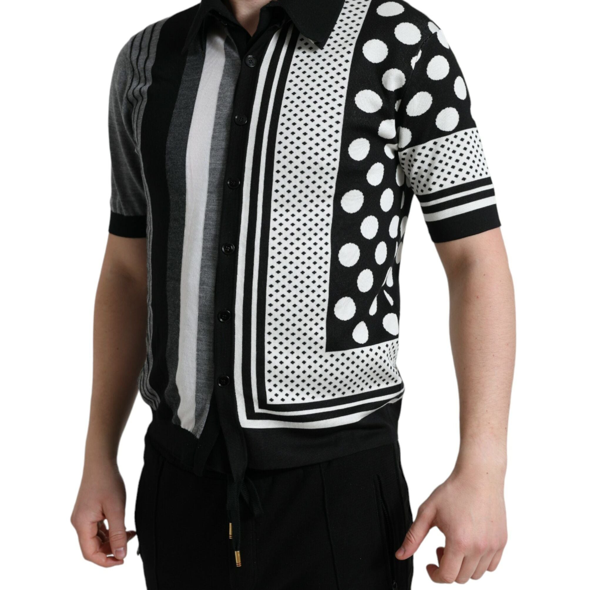 Dolce & Gabbana Black White Jumper Cardigan Polo Sweater