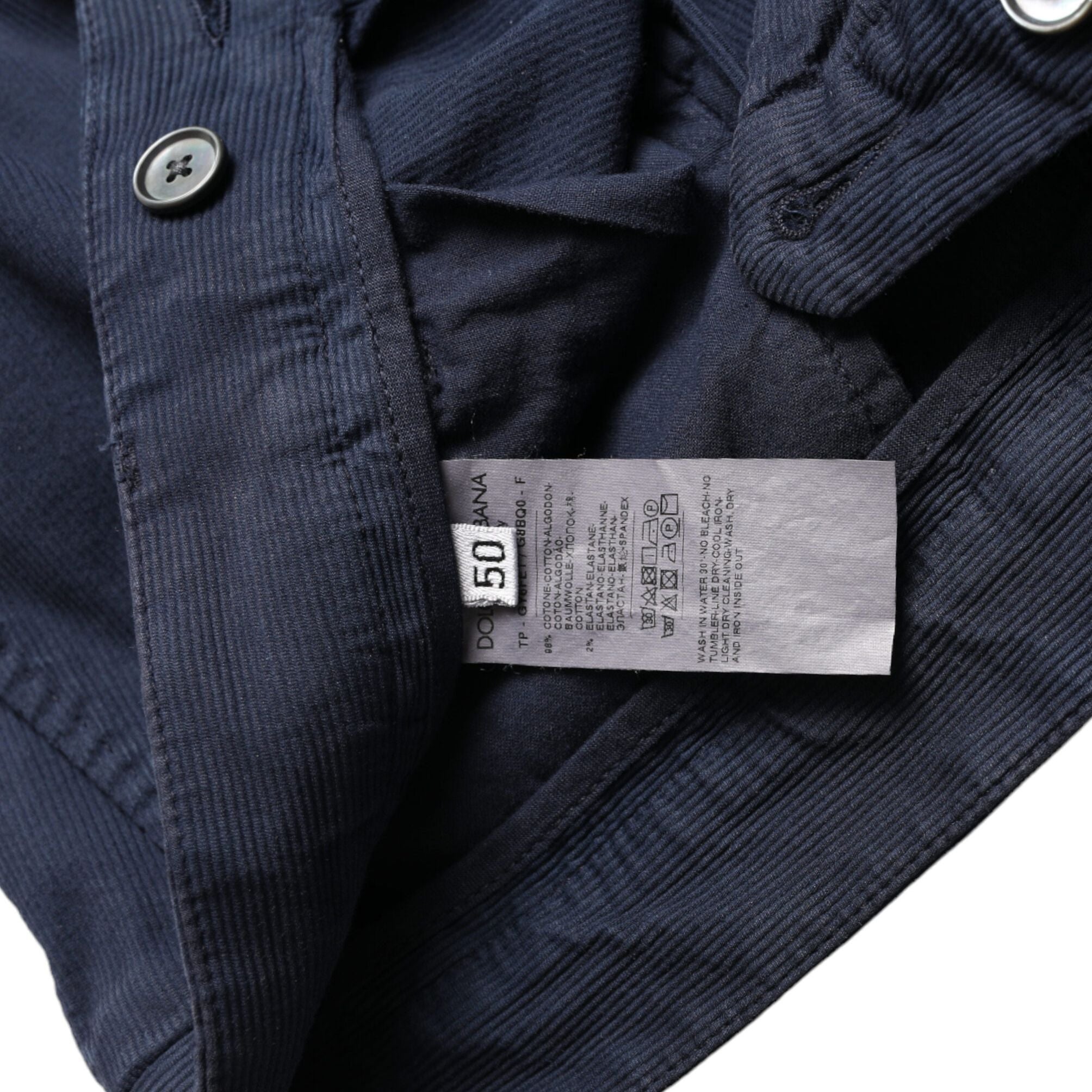Dolce & Gabbana Dark Blue Cotton Stretch Slim Fit Dress Pants