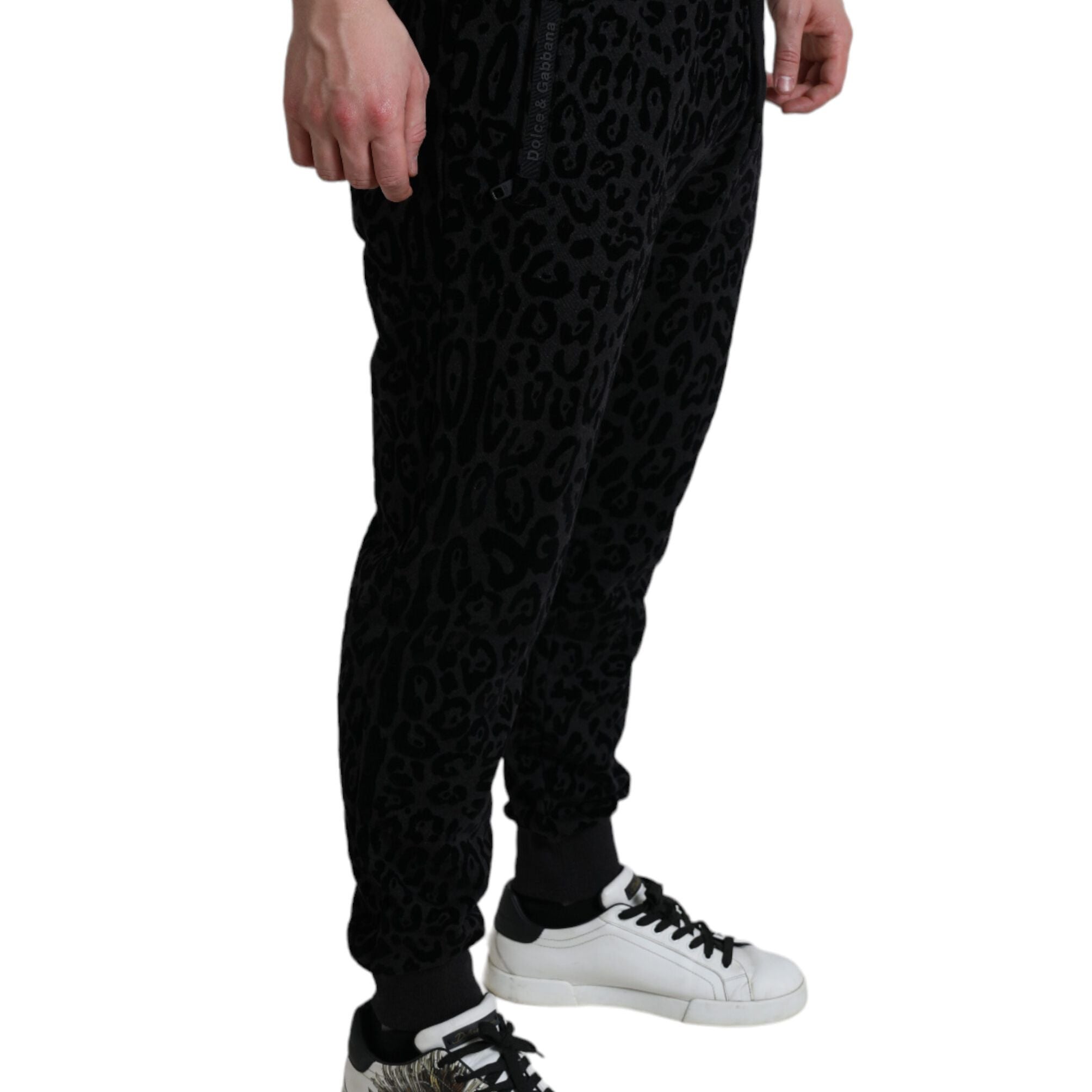 Dolce & Gabbana Black Leopard Cotton Slim Fit Jogger Pants