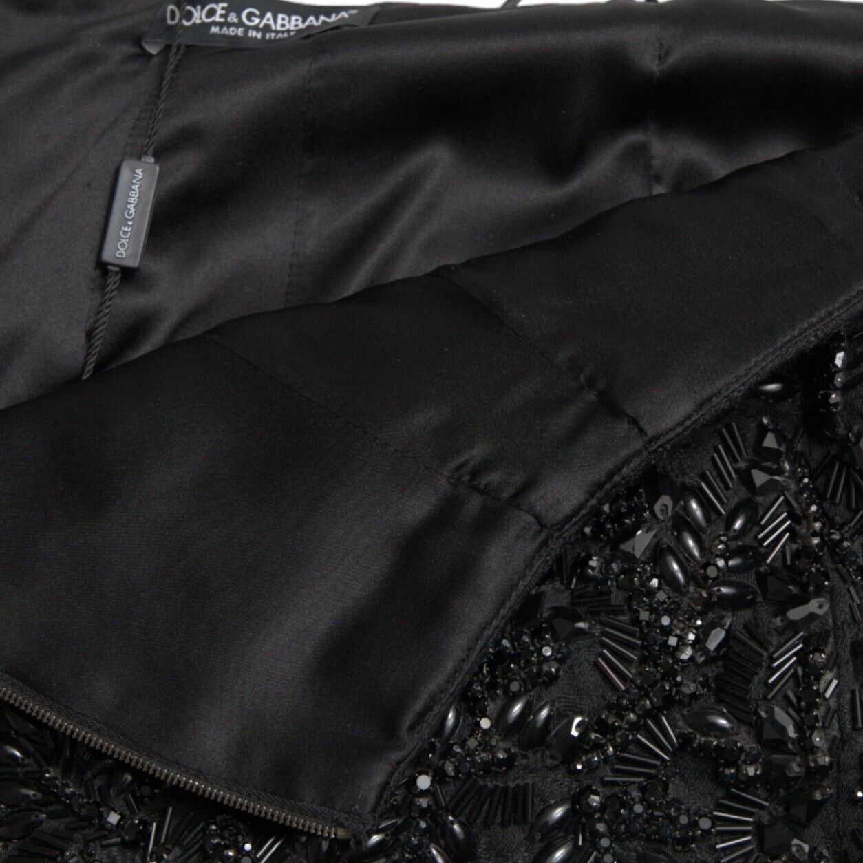 Dolce & Gabbana Black Crystal Handmade Knee Pencil Skirt