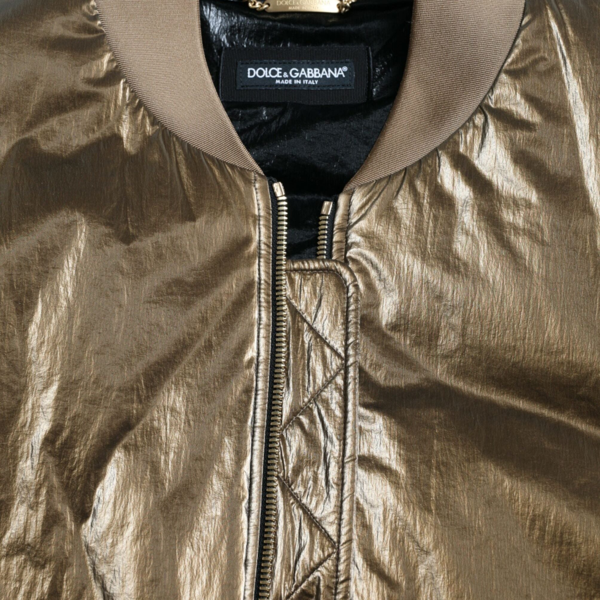 Dolce & Gabbana Bronze Nylon Full Zip Men Bomber Jacket