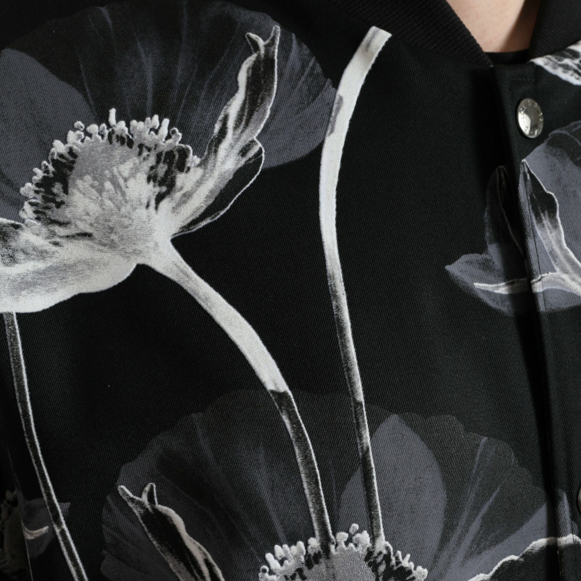Dolce & Gabbana Black Floral Print Wool Button Down Bomber Jacket