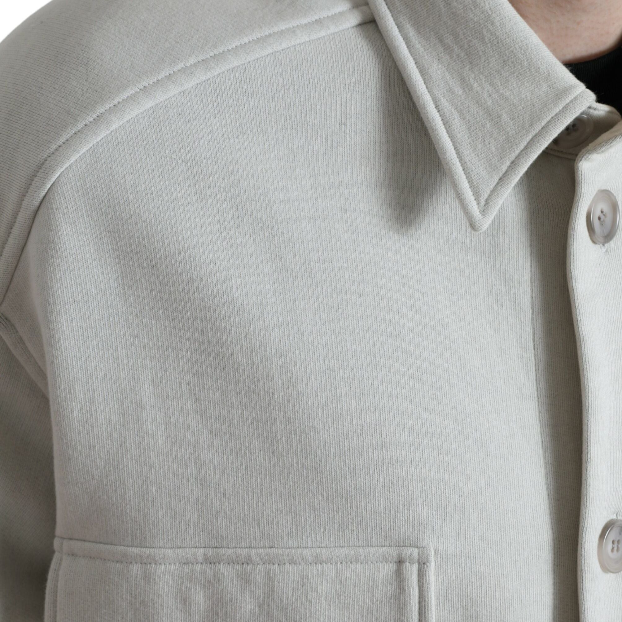 Dolce & Gabbana Grey Cotton Button Down Collared Coat Jacket