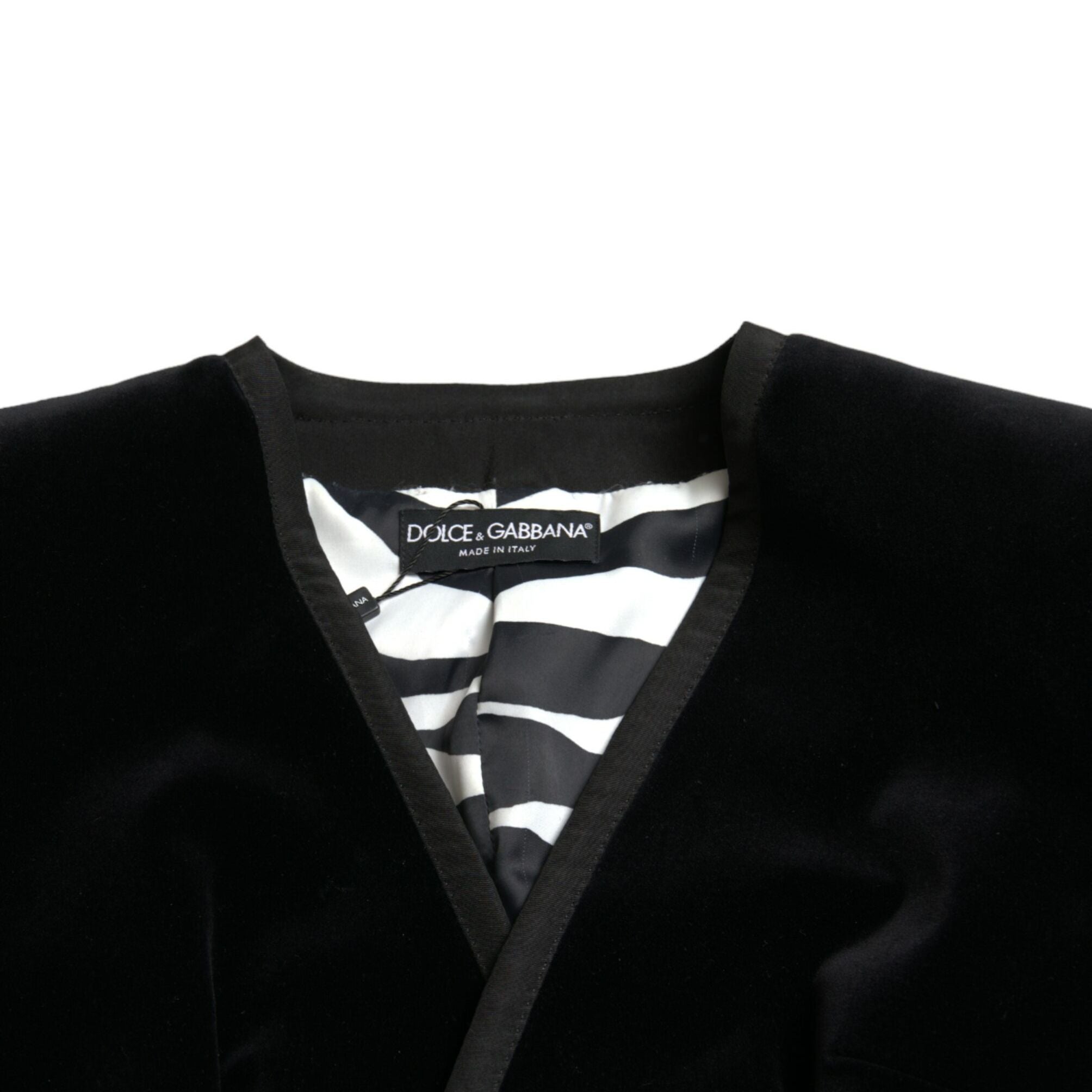 Dolce & Gabbana Black Velvet Cotton Double Breasted Jacket