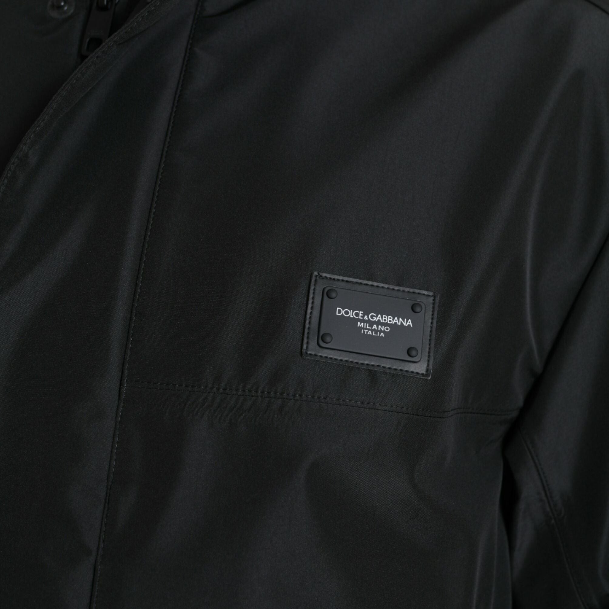 Dolce & Gabbana Black Polyester Logo Plaque Hooded Jacket