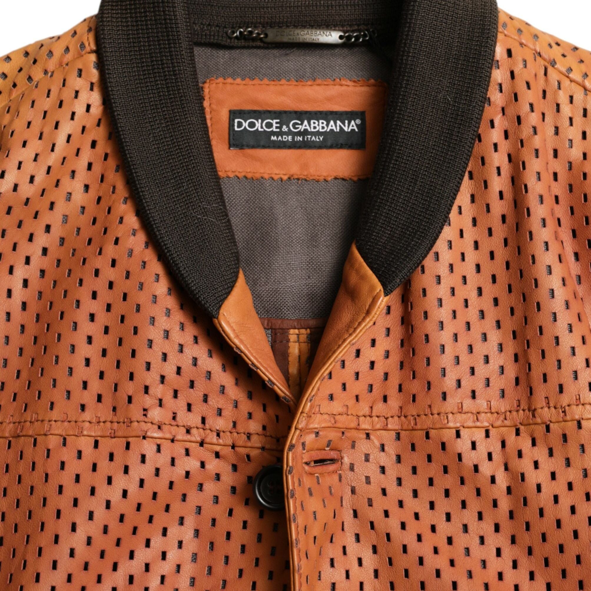 Dolce & Gabbana Brown Lambskin Leather Perforated Jacket