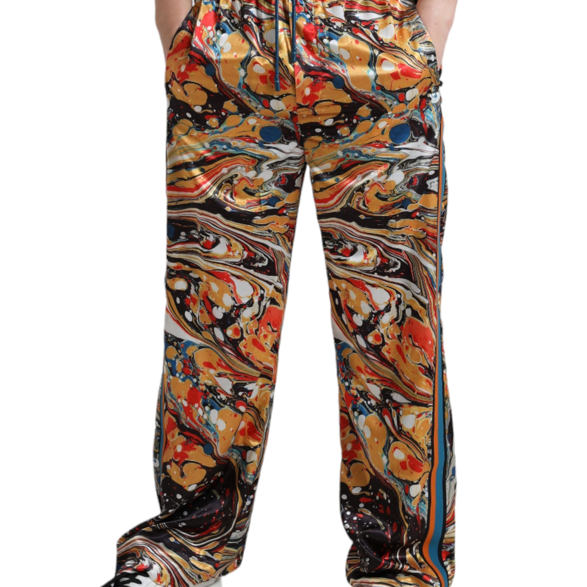 Dolce & Gabbana Multicolor Marble Print Satin Pants