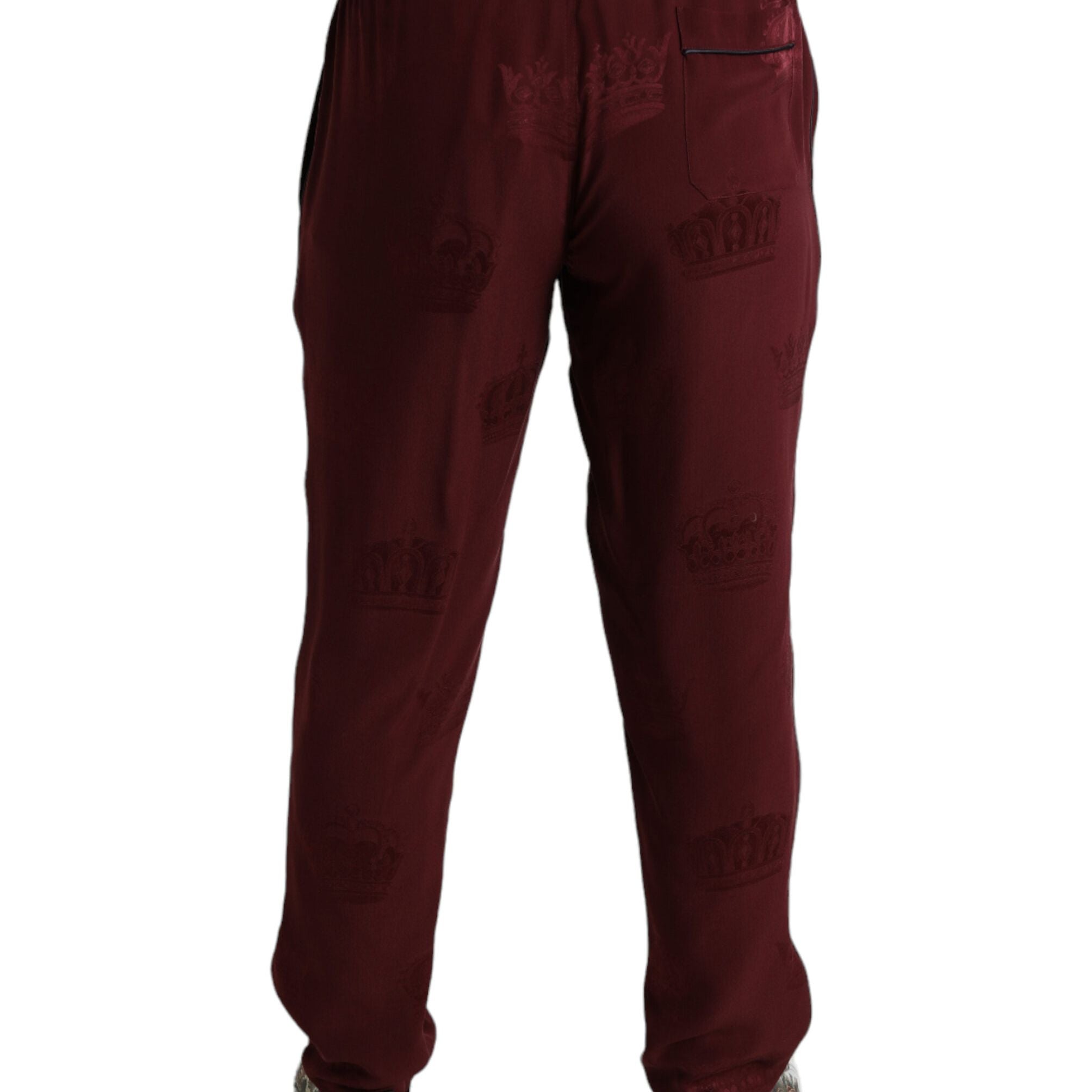 Dolce & Gabbana Maroon Crown Pattern Silk Pajama Pants