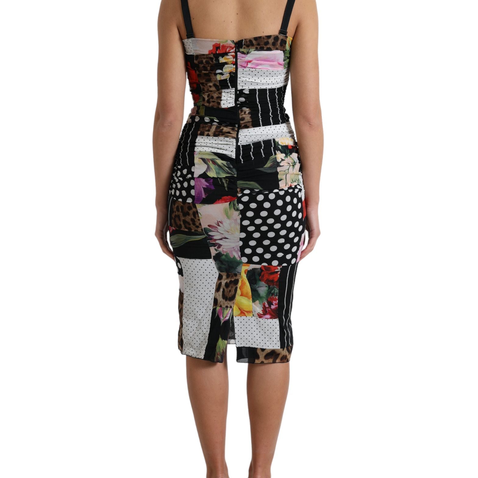 Dolce & Gabbana Multicolor Patchwork Midi Floral Leopard Bodycon Dress