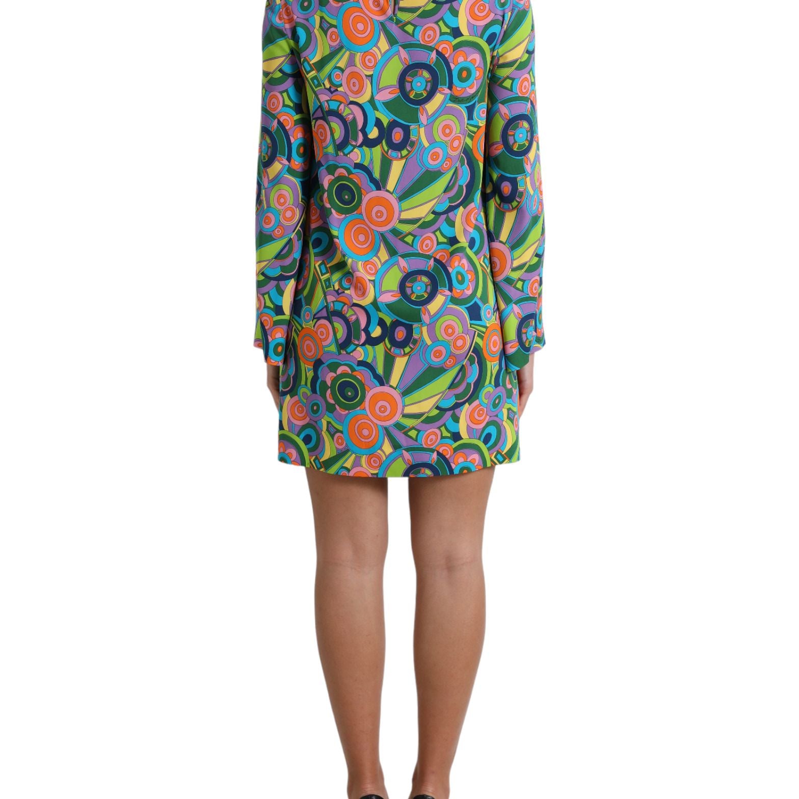 Dolce & Gabbana Multicolor Geometric Print Silk Crystals Midi Dress
