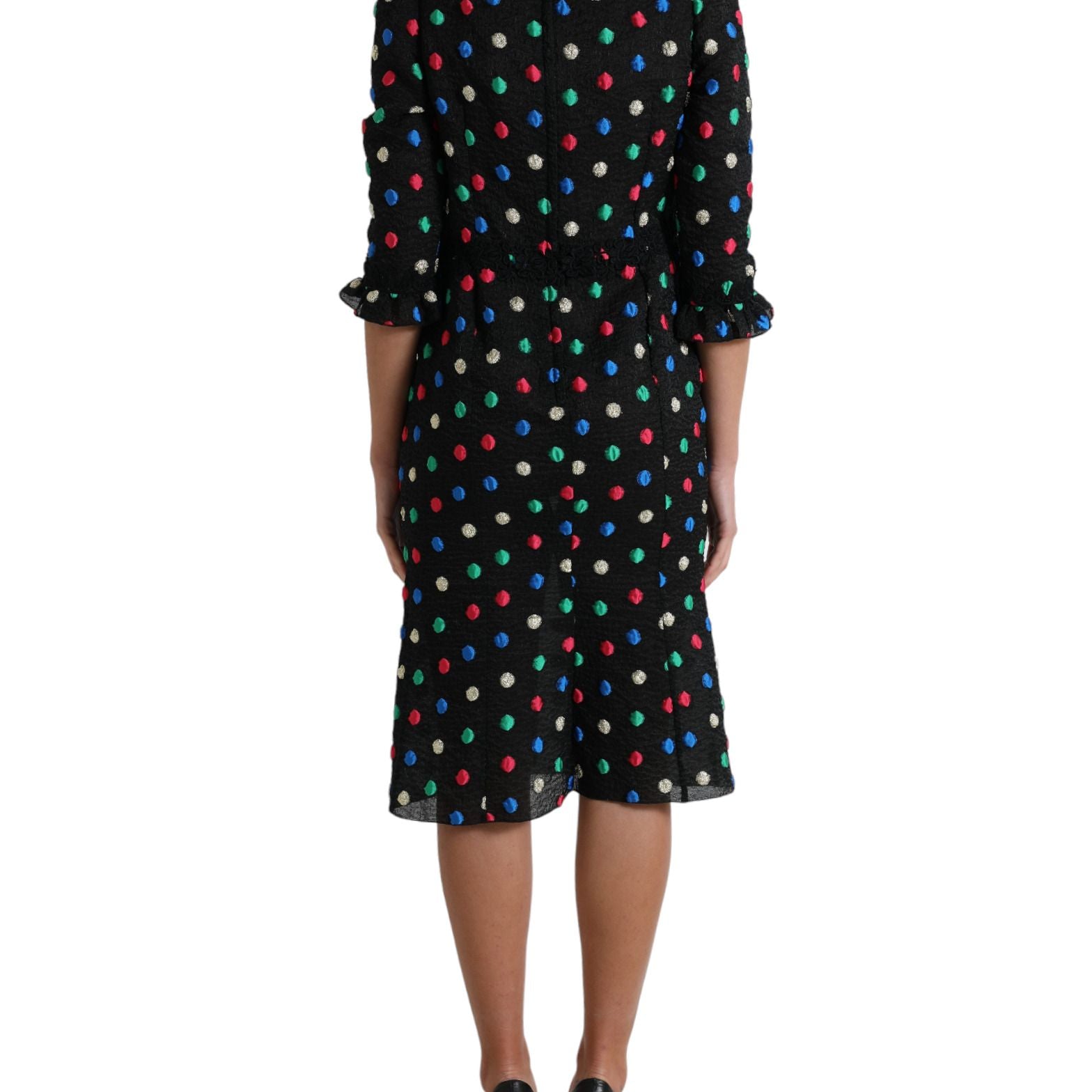 Dolce & Gabbana Black Polka Dot Ruffle Cotton Midi Dress