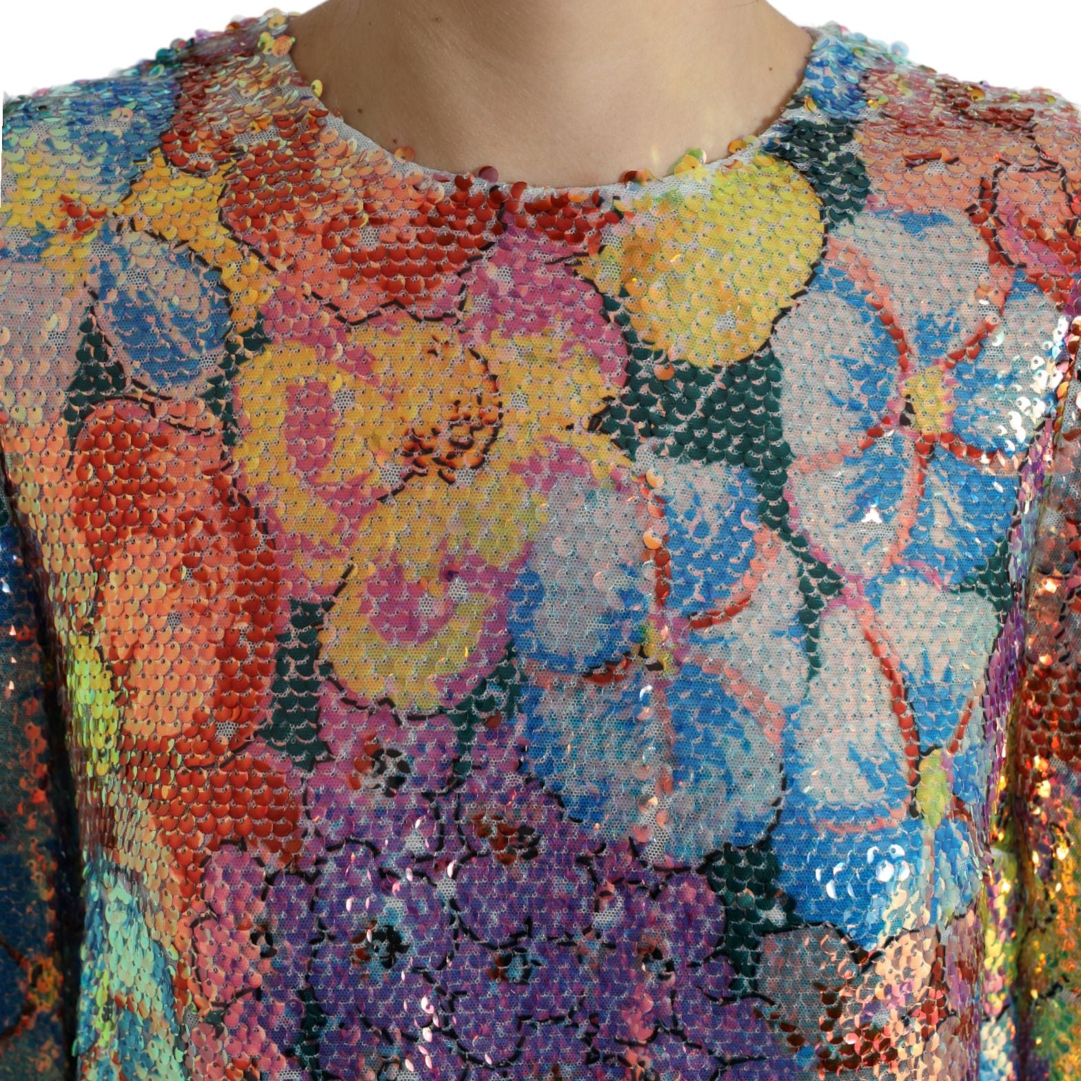 Dolce & Gabbana Multicolor Floral Sequined Shift Mini Dress