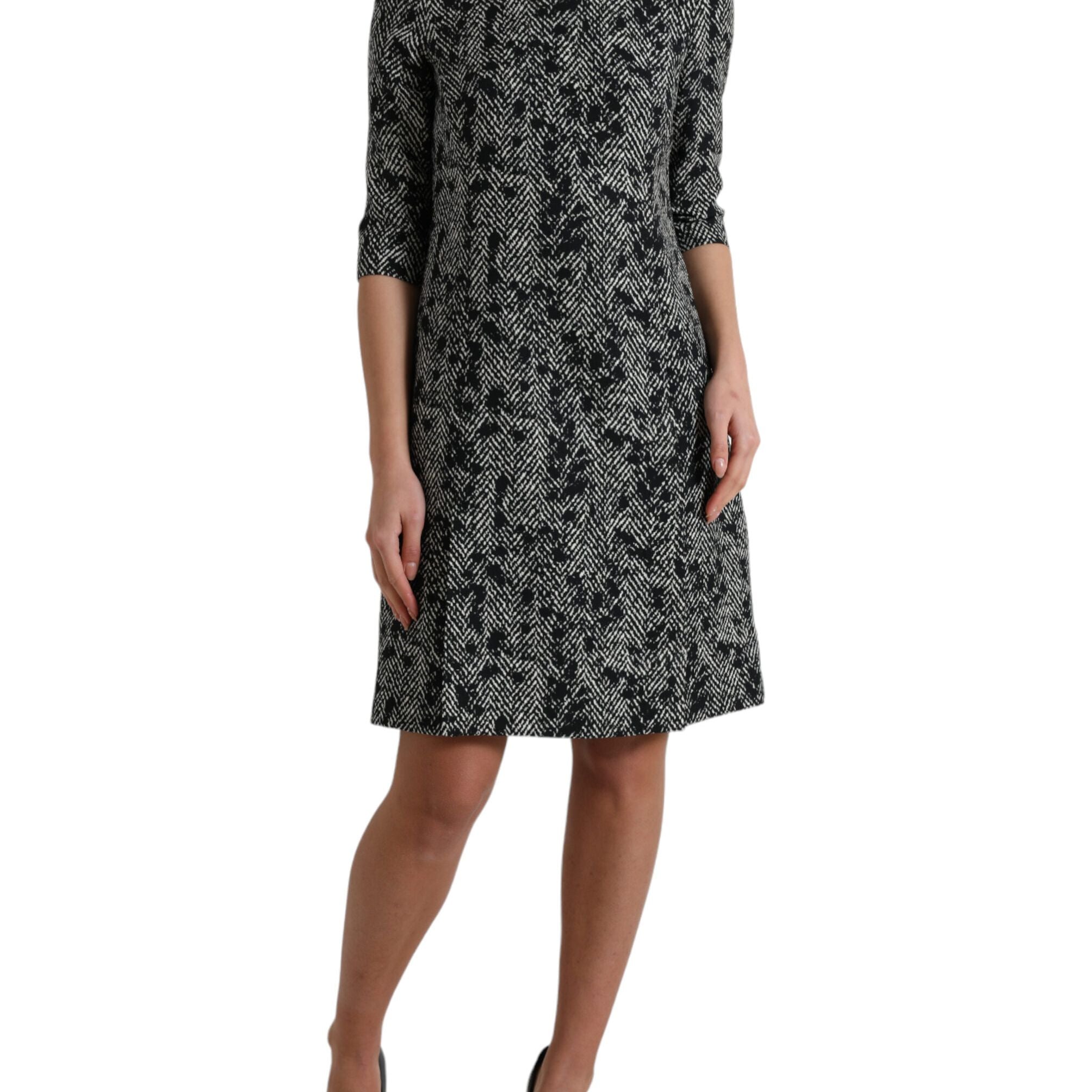 Dolce & Gabbana Black Chevron Polyester Shift Mini Dress