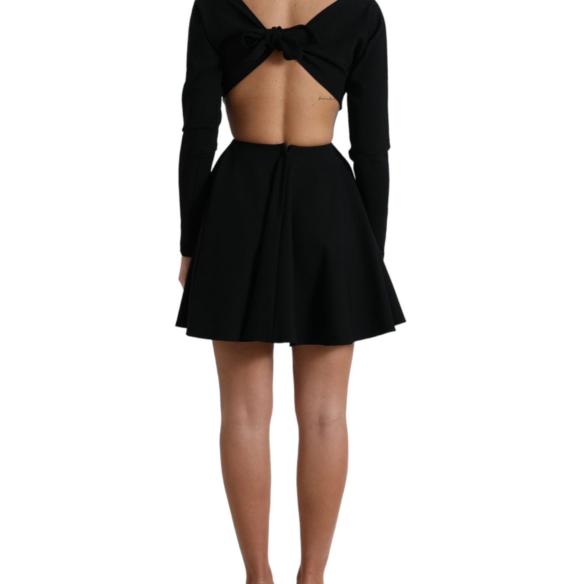 Dolce & Gabbana Black Viscose Cut Out A-line Long Sleeves Mini Dress