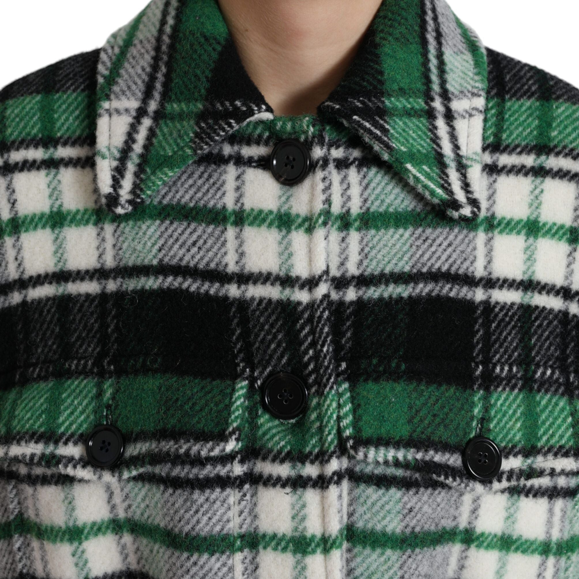 Dolce & Gabbana Green Plaid Long Sleeve Casual Coat Jacket