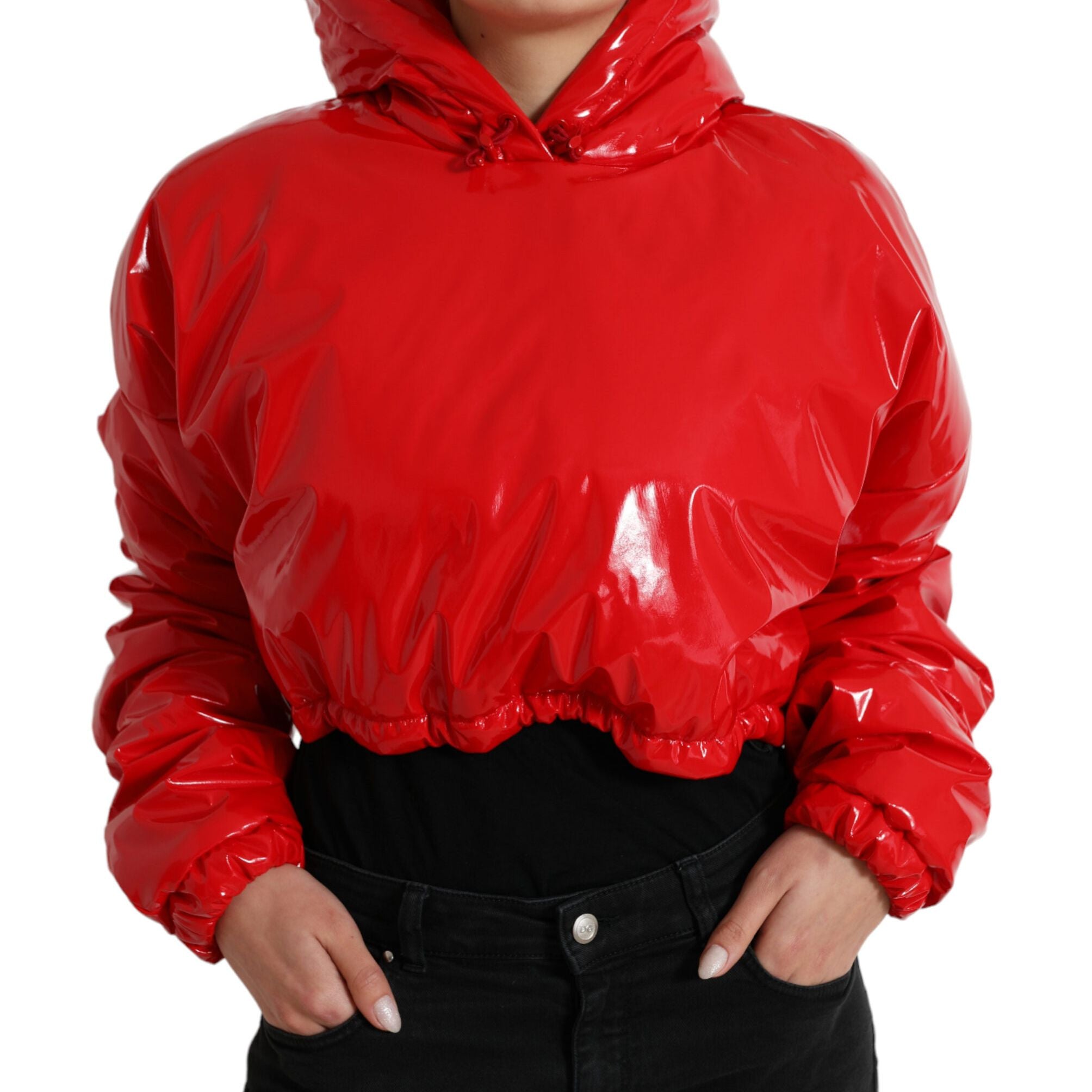Dolce & Gabbana Shiny Red Hooded Cropped Short Coat Jacket