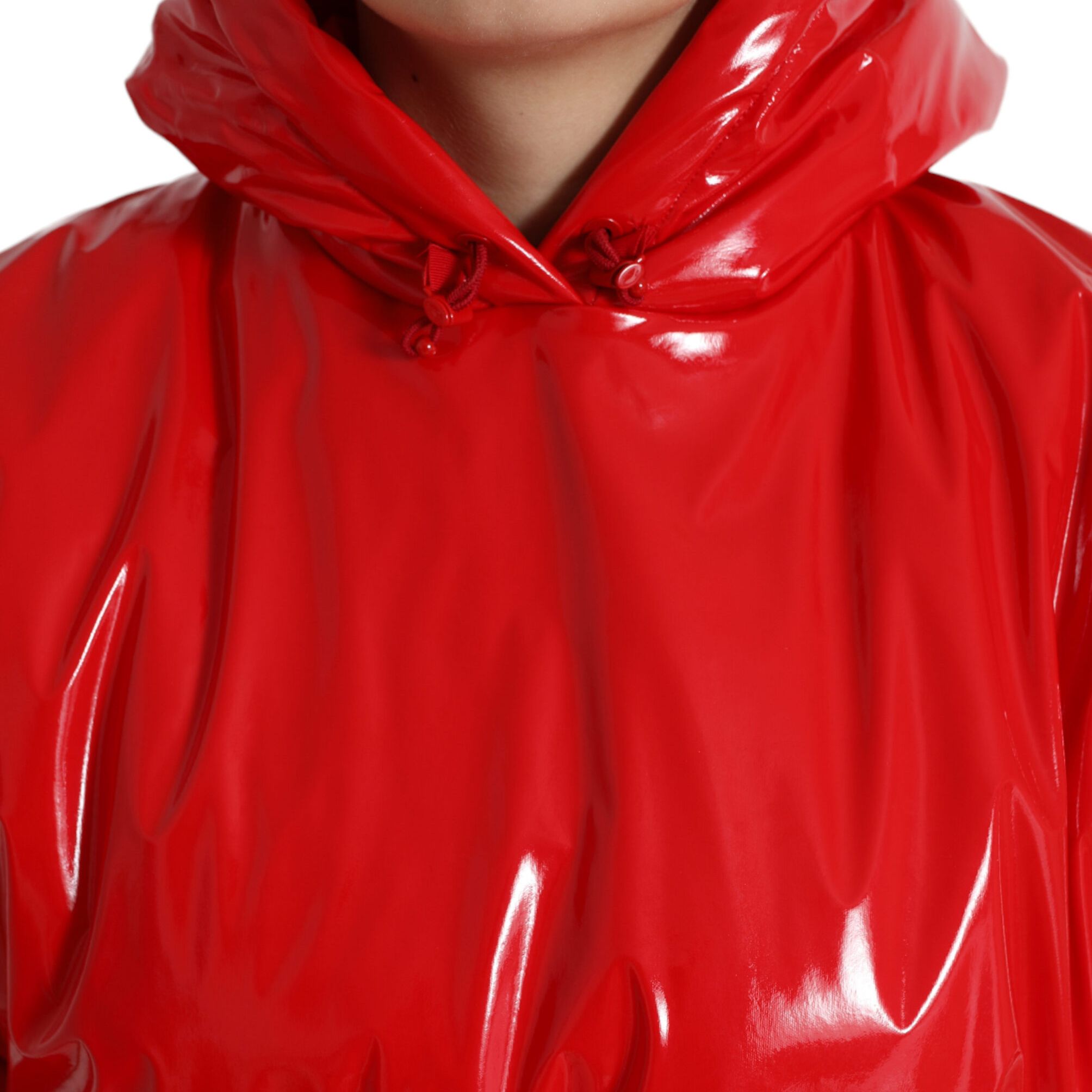 Dolce & Gabbana Shiny Red Hooded Cropped Short Coat Jacket