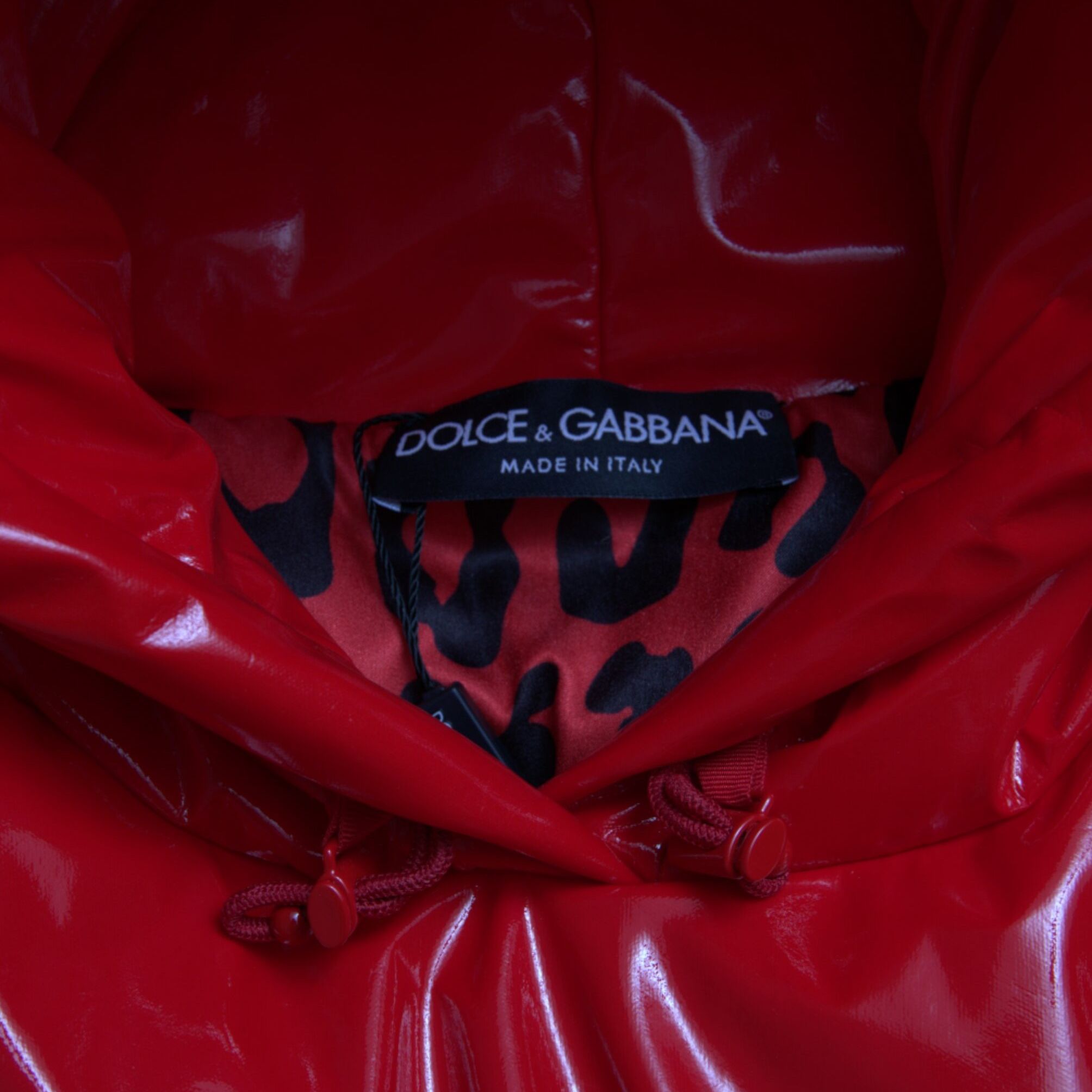 Dolce & Gabbana Shiny Red Hooded Cropped Short Coat Jacket