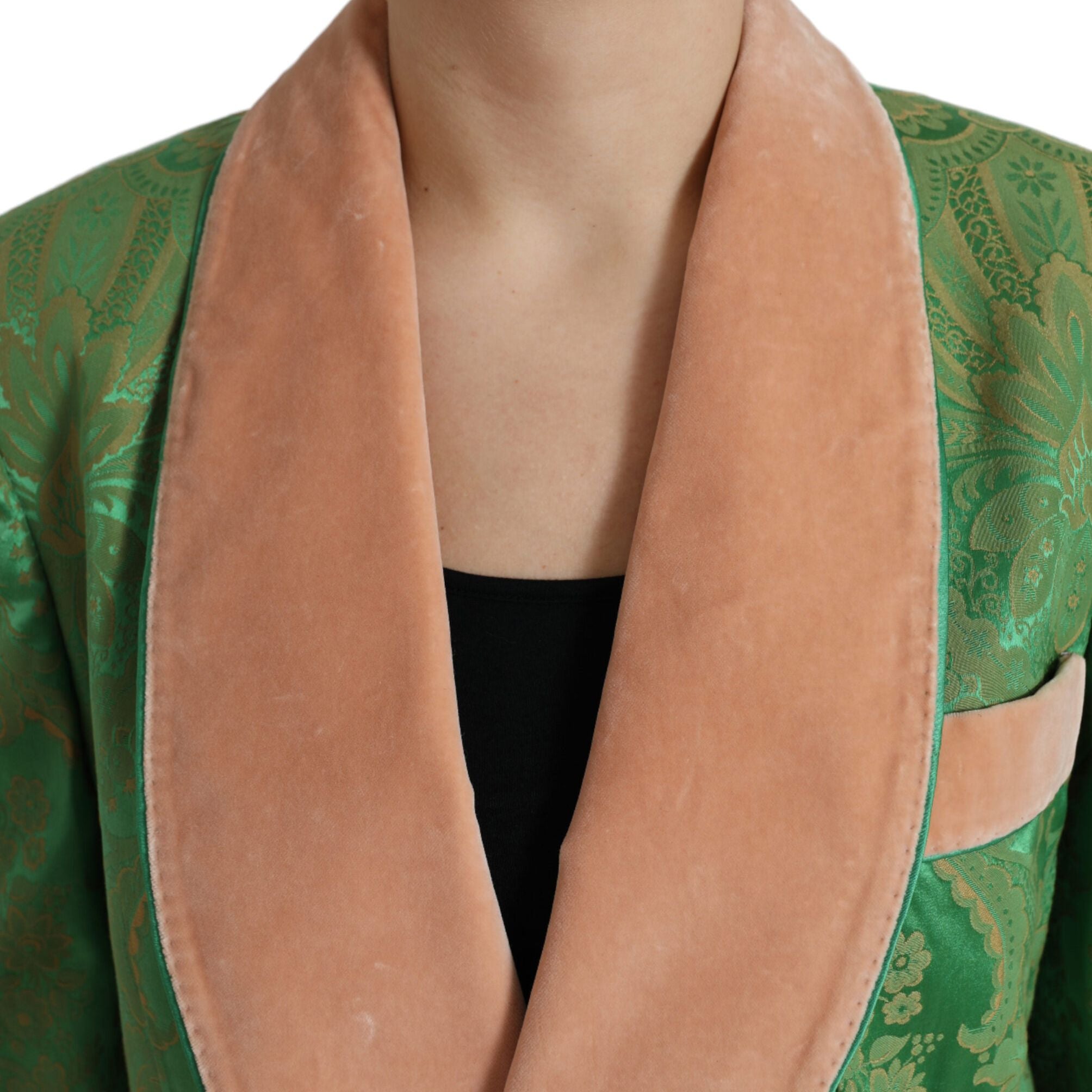 Dolce & Gabbana Green Floral Double Breasted Coat Jacket