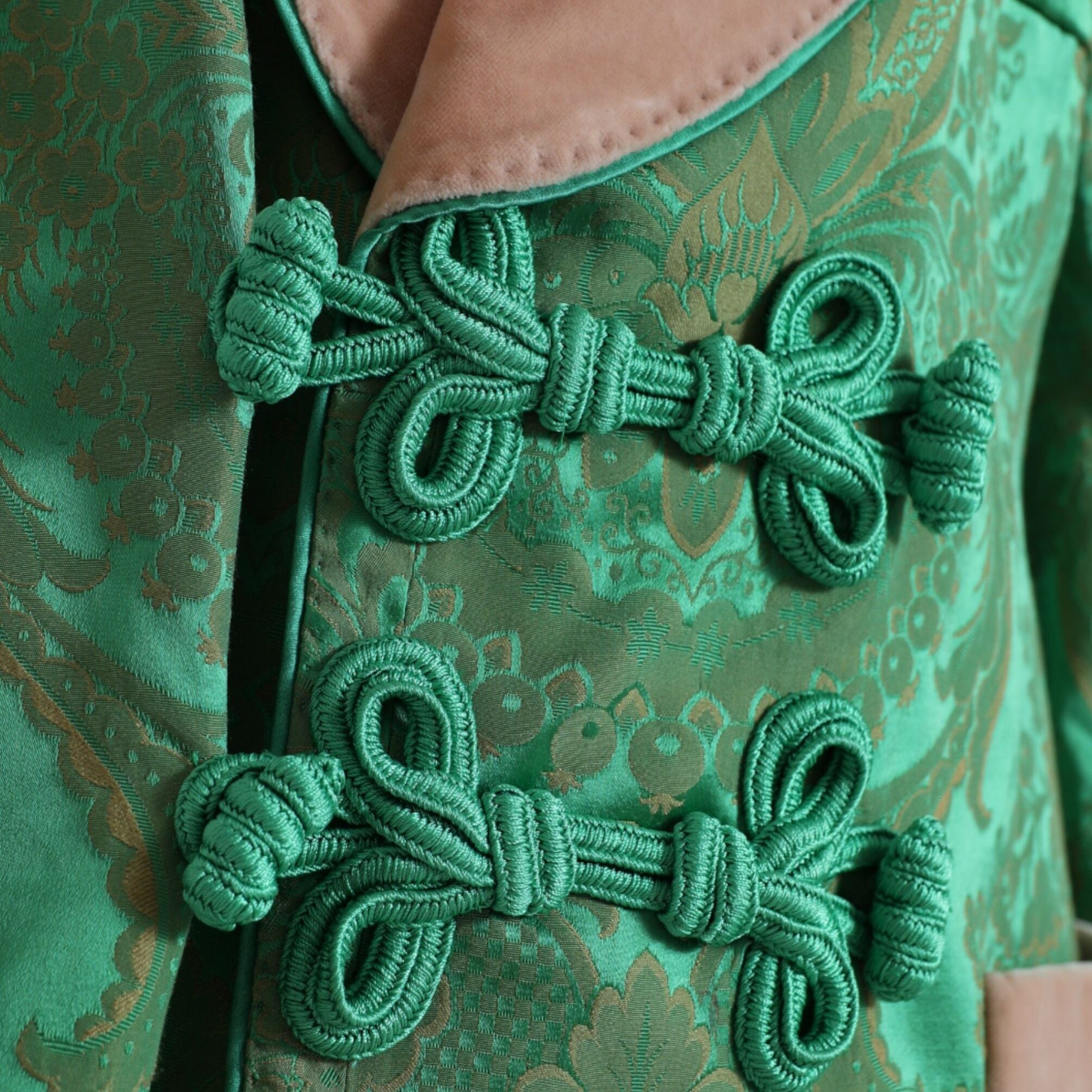 Dolce & Gabbana Green Floral Double Breasted Coat Jacket