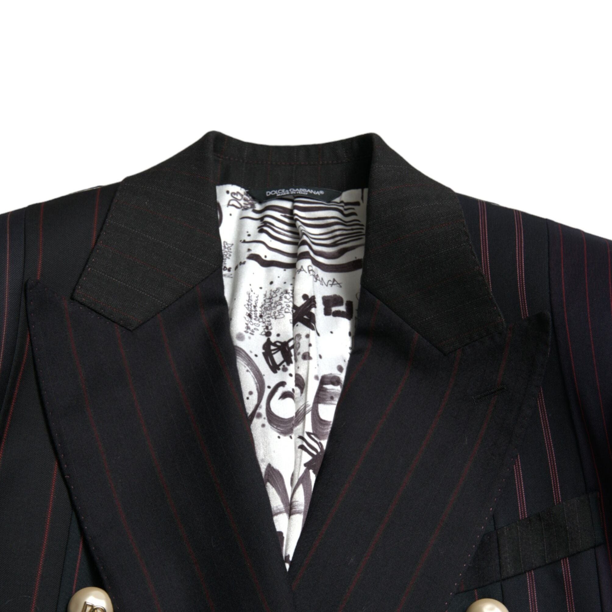 Dolce & Gabbana Black Striped SICILIA Double Breasted Jacket