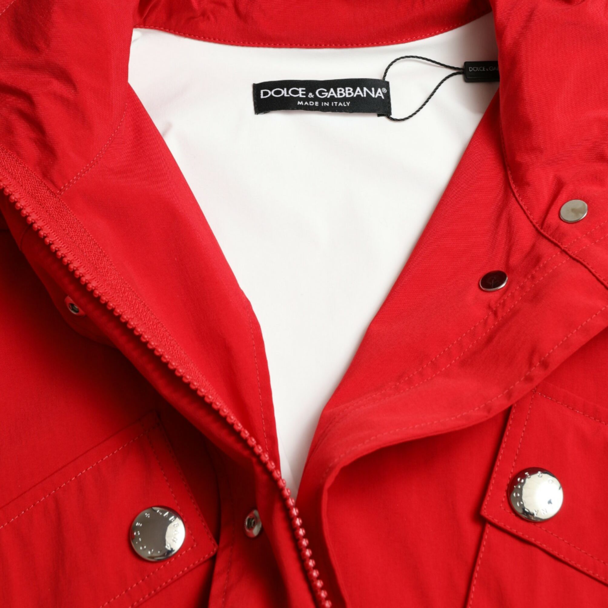 Dolce & Gabbana Red Polyester Hooded Button Rain Coat Jacket