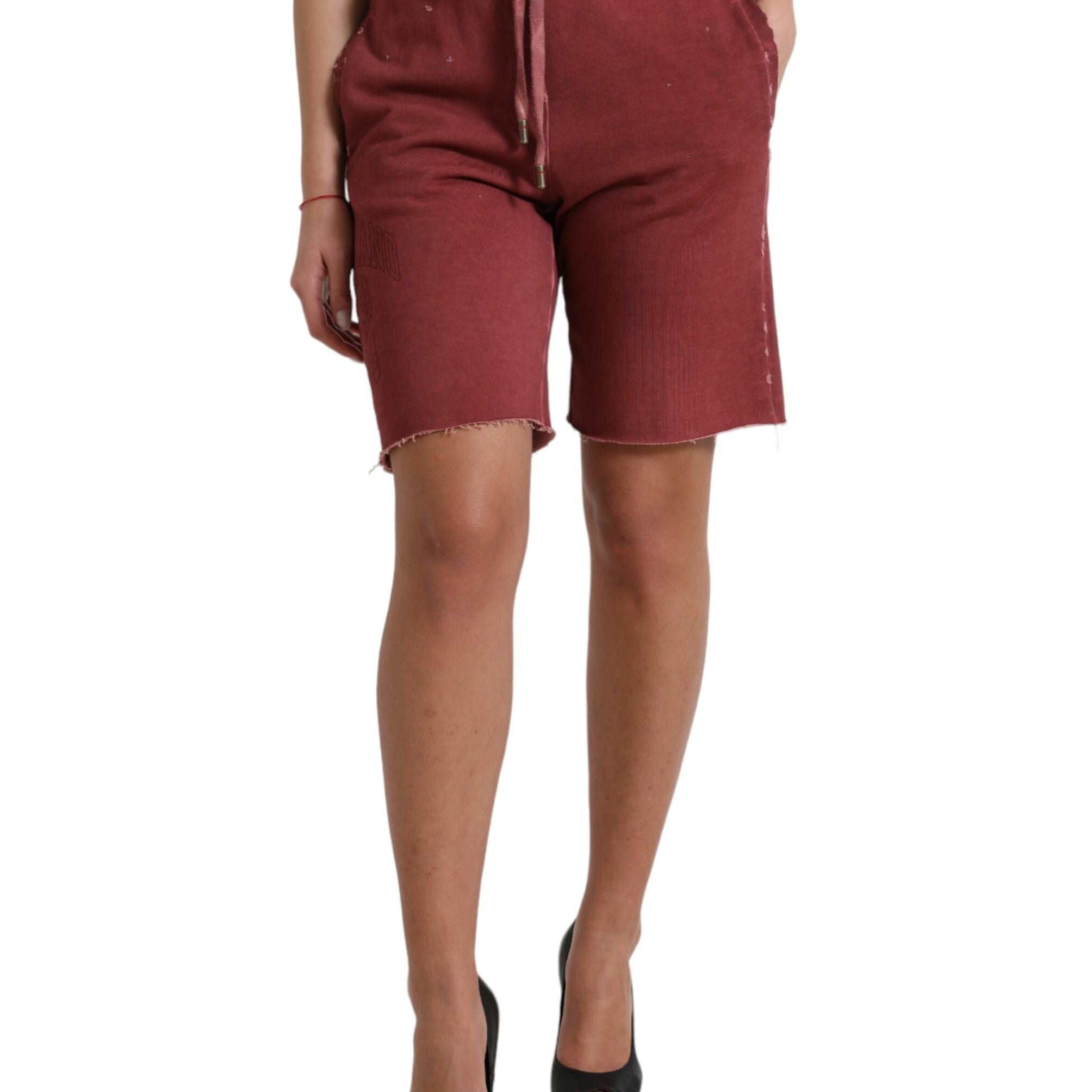 Dolce & Gabbana Maroon Cotton High Waist Sweatshorts Shorts