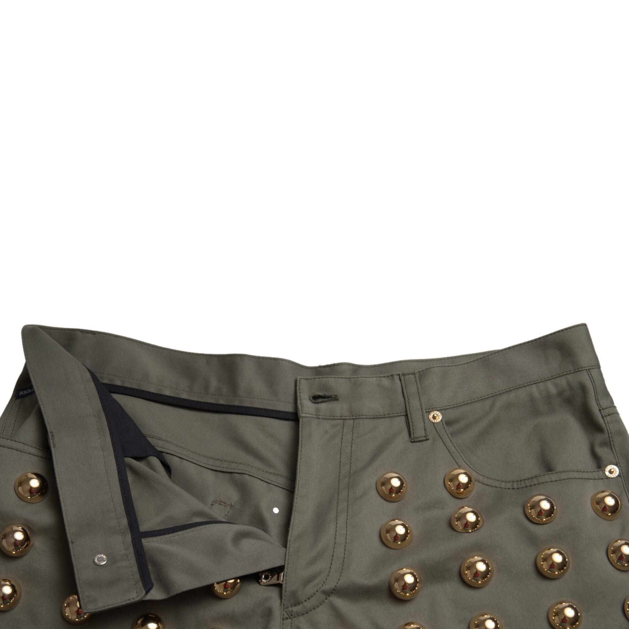 Dolce & Gabbana Green Embellished Cotton High Waist Hot Pants Shorts
