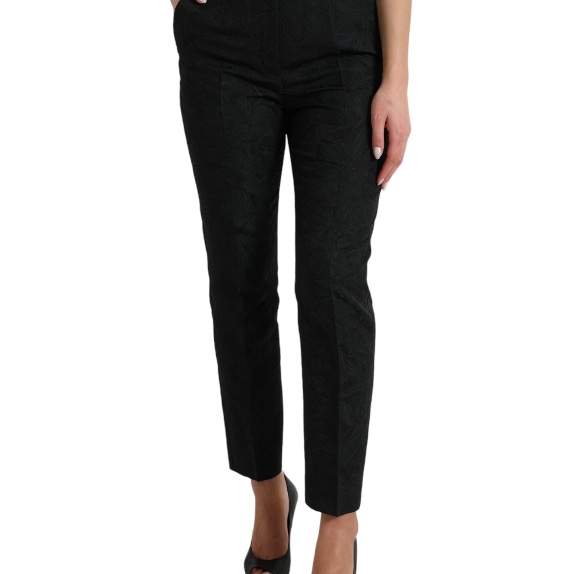 Dolce & Gabbana Black Polyester High Waist Tapered Pants