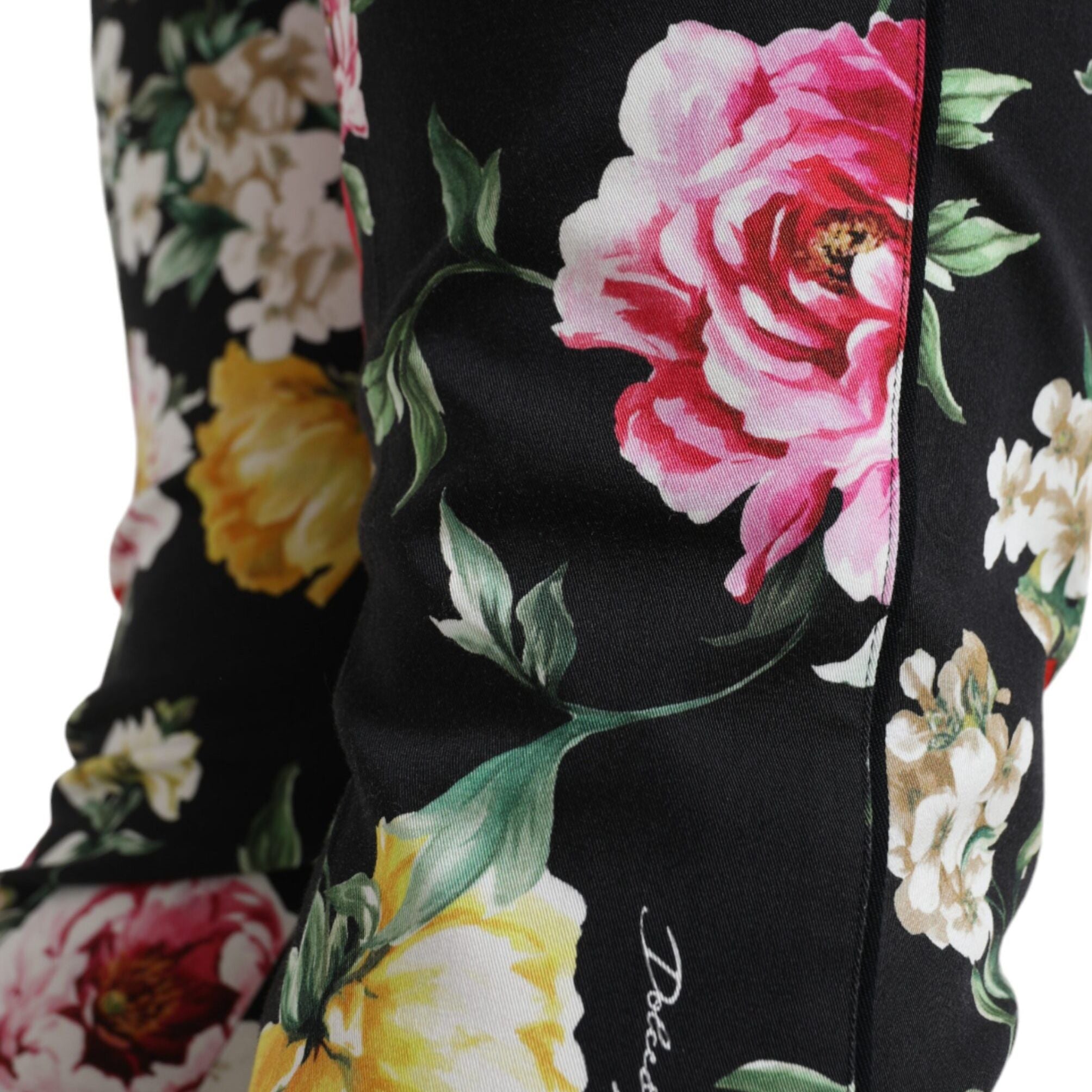 Dolce & Gabbana Black Floral Print Mid Waist Cropped Pants