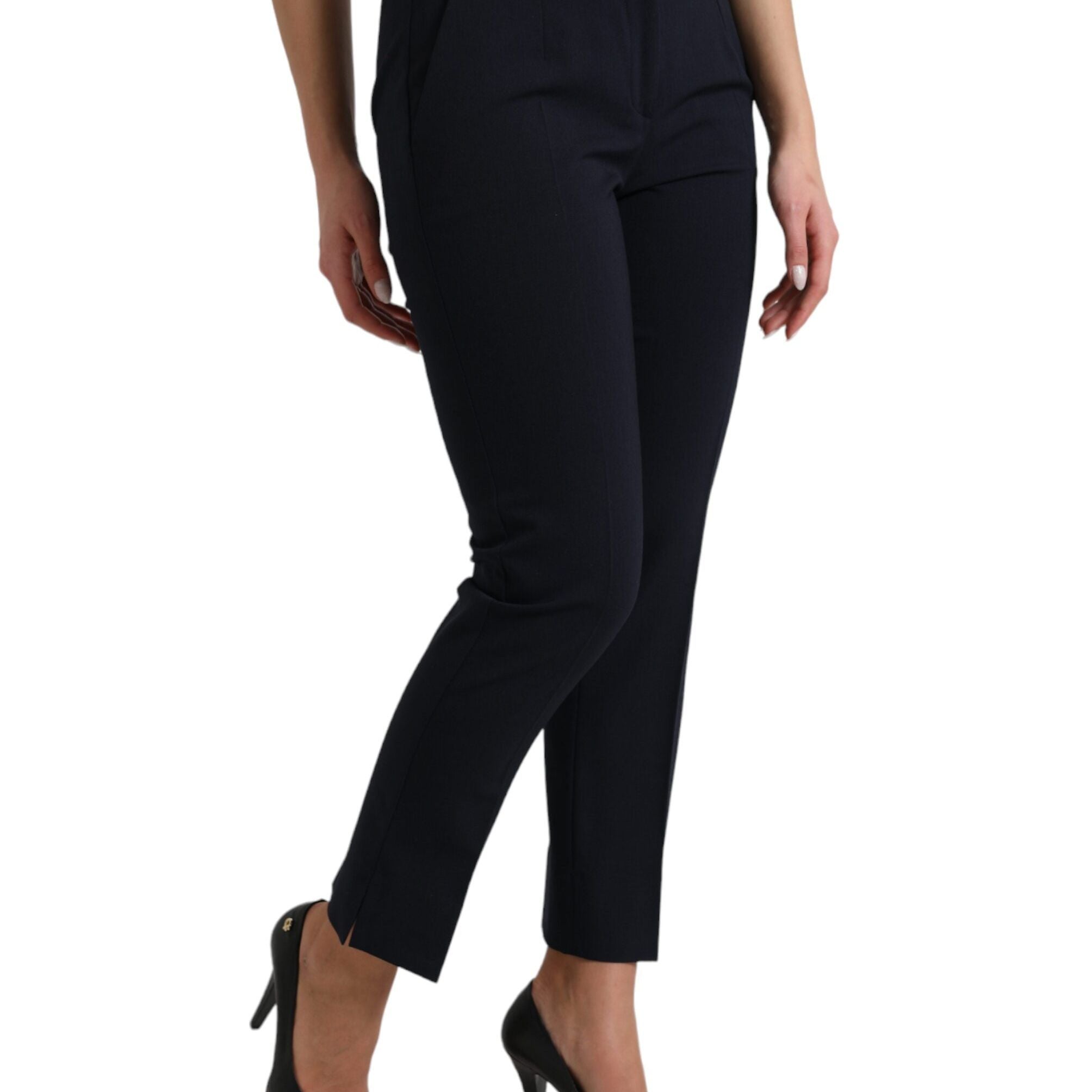 Dolce & Gabbana Blue Mid Waist Tapered Cropped Pants