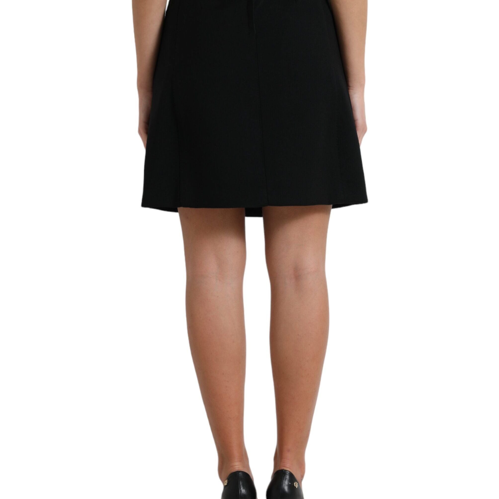 Dolce & Gabbana Black Wool Button High Waist Aline Mini Skirt