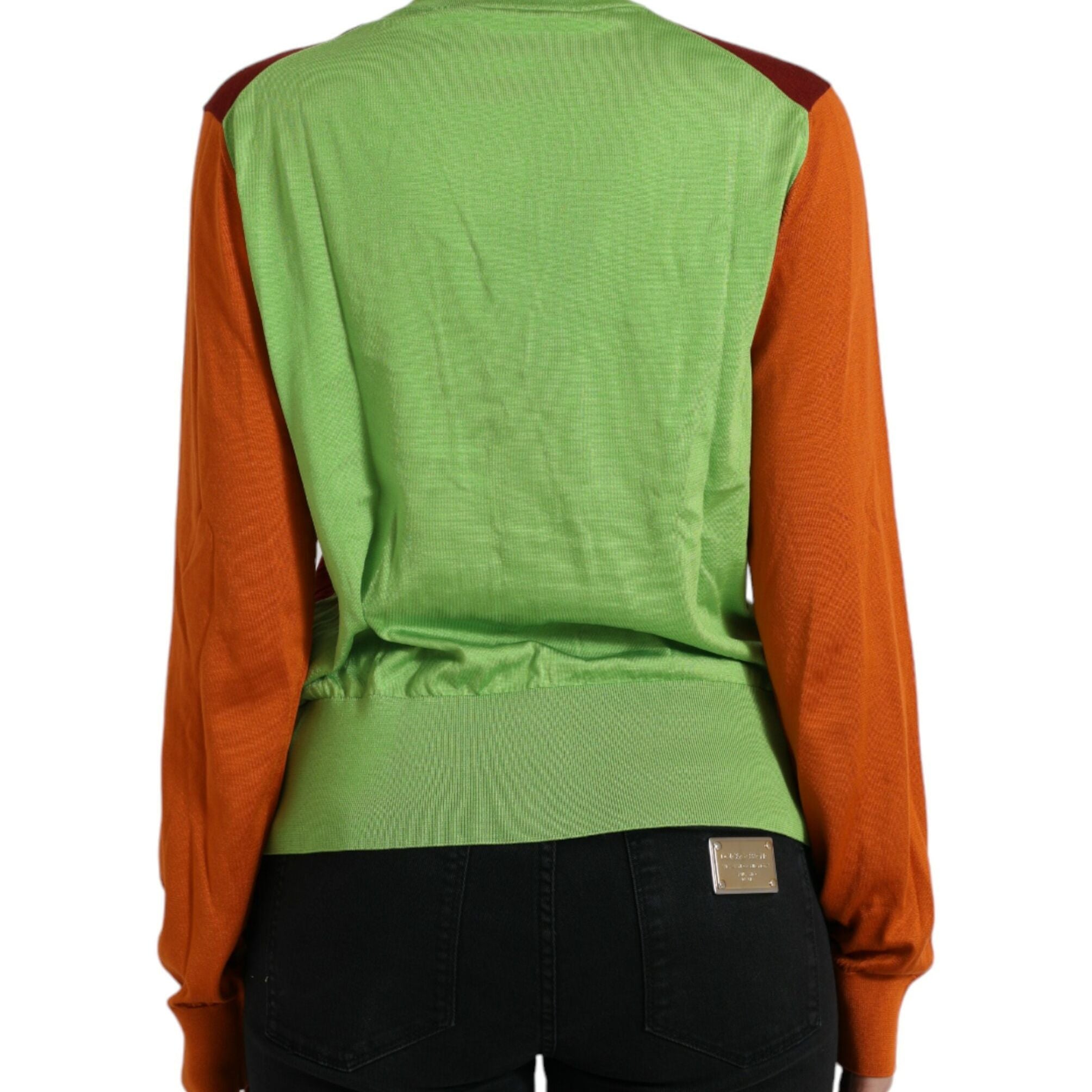 Dolce & Gabbana Multicolor Cardigan Color Block Silk Crewneck Sweater