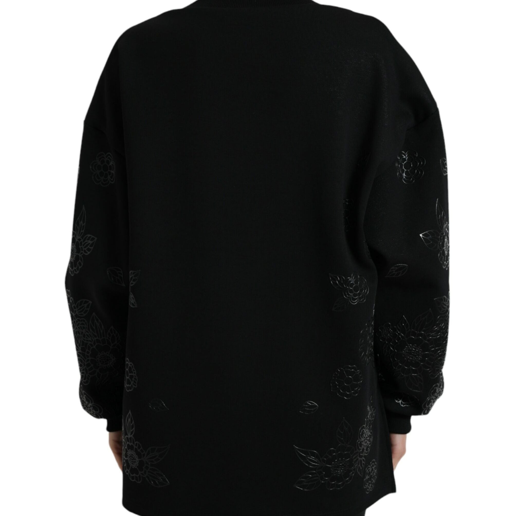 Dolce & Gabbana Black Pullover Floral Logo Applique Sweater