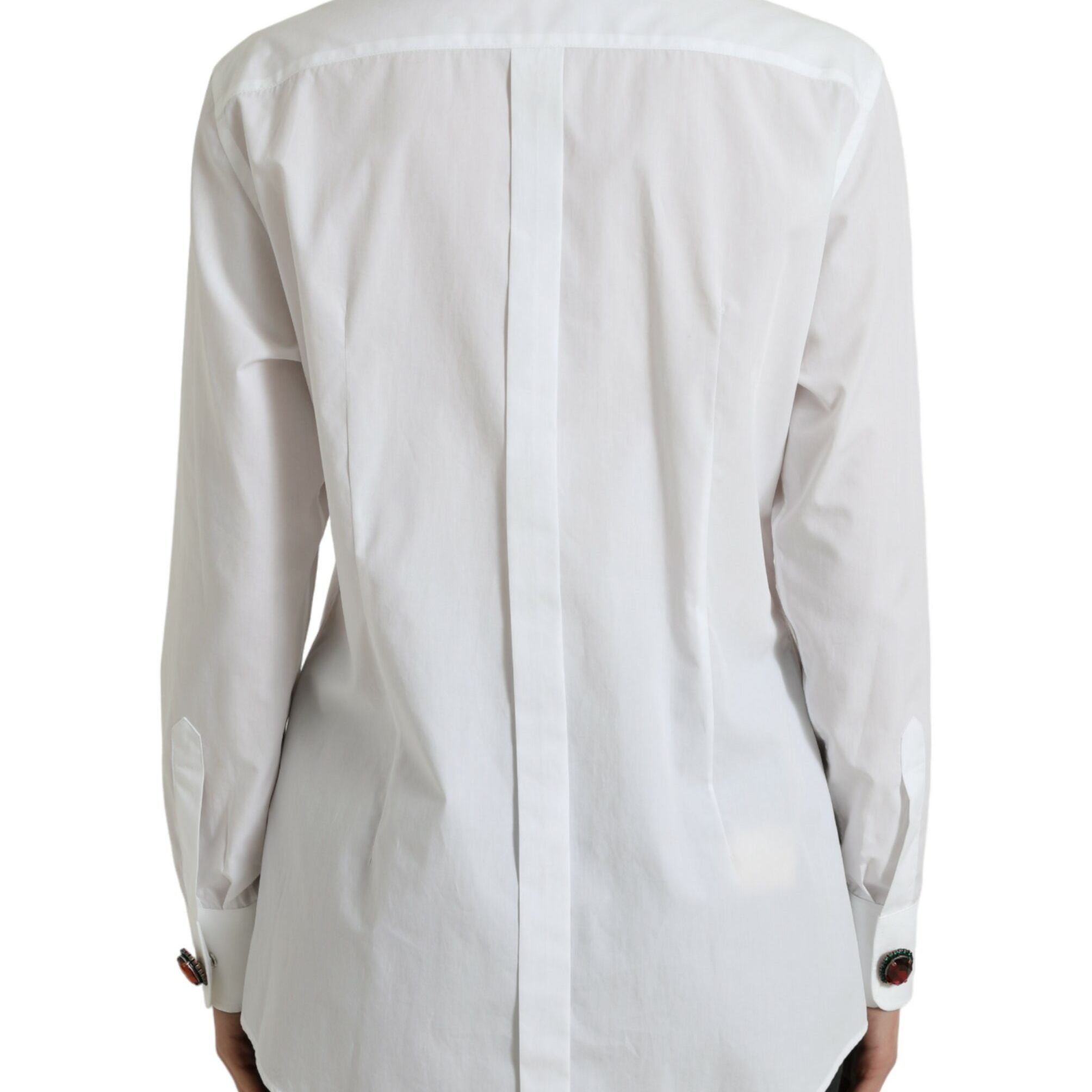 Dolce & Gabbana White Cotton Crystals Embellished Shirt Top