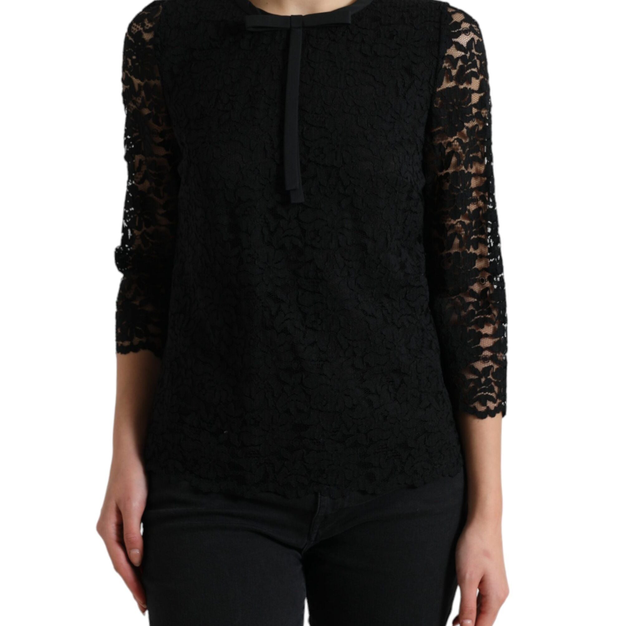 Dolce & Gabbana Black STAFF Blouse Floral Lace Nylon Top