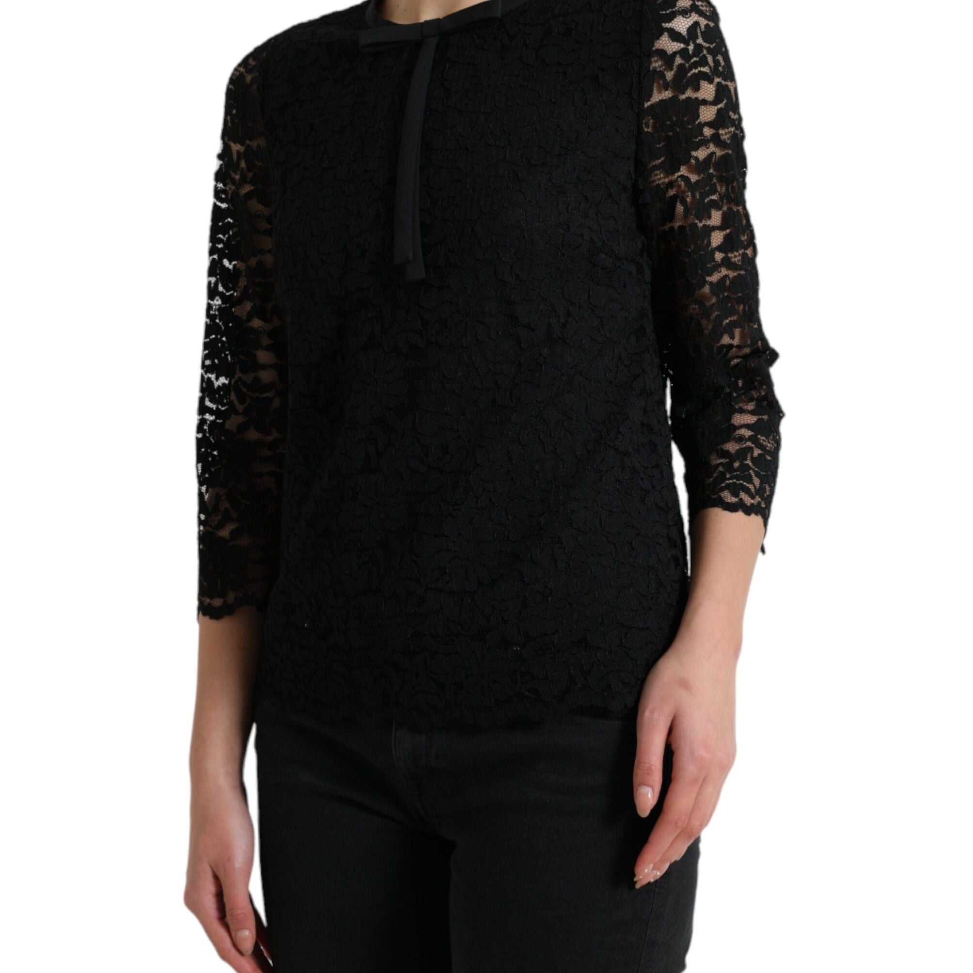 Dolce & Gabbana Black STAFF Blouse Floral Lace Nylon Top