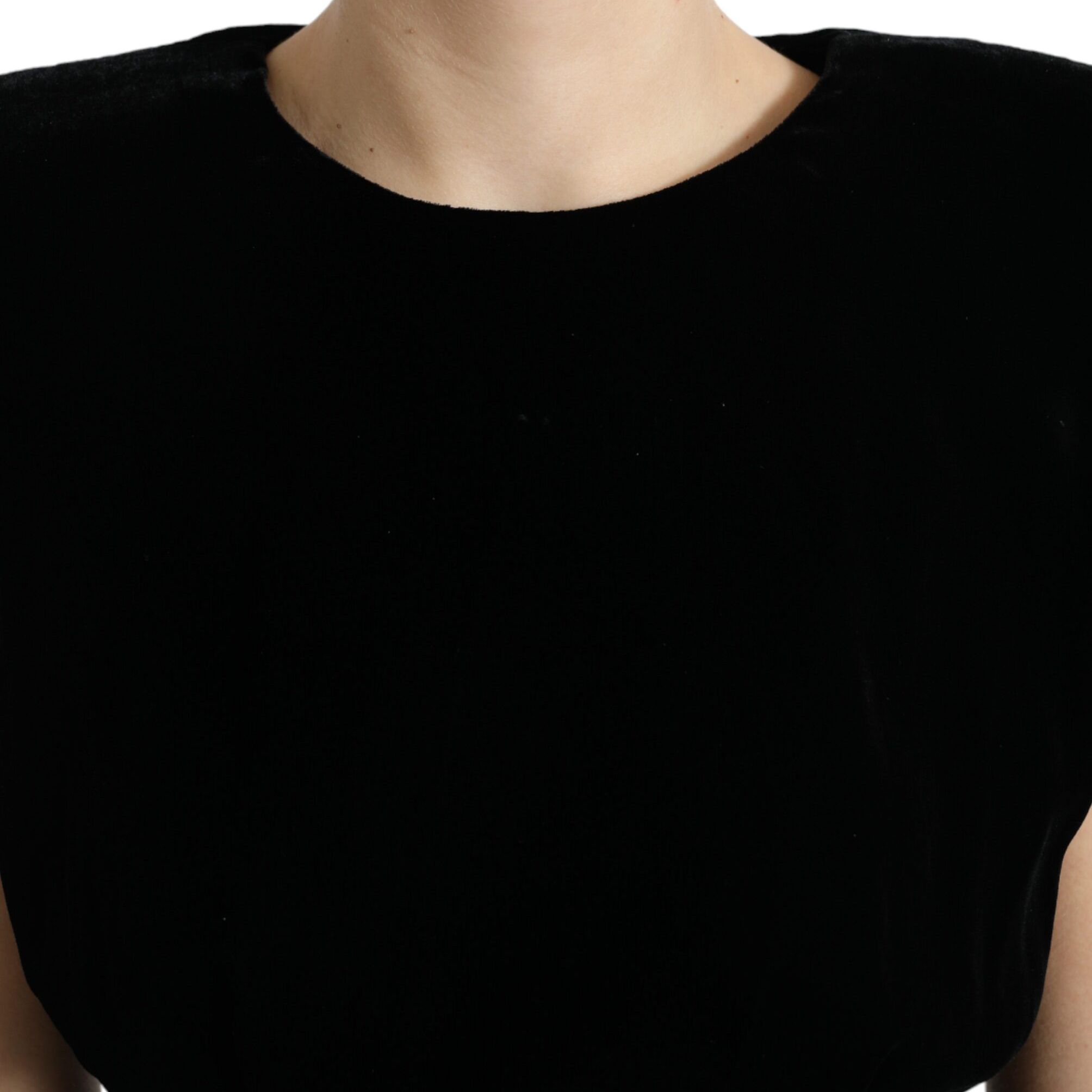 Dolce & Gabbana Black Velvet Fitted Padded Shoulder Blouse Top