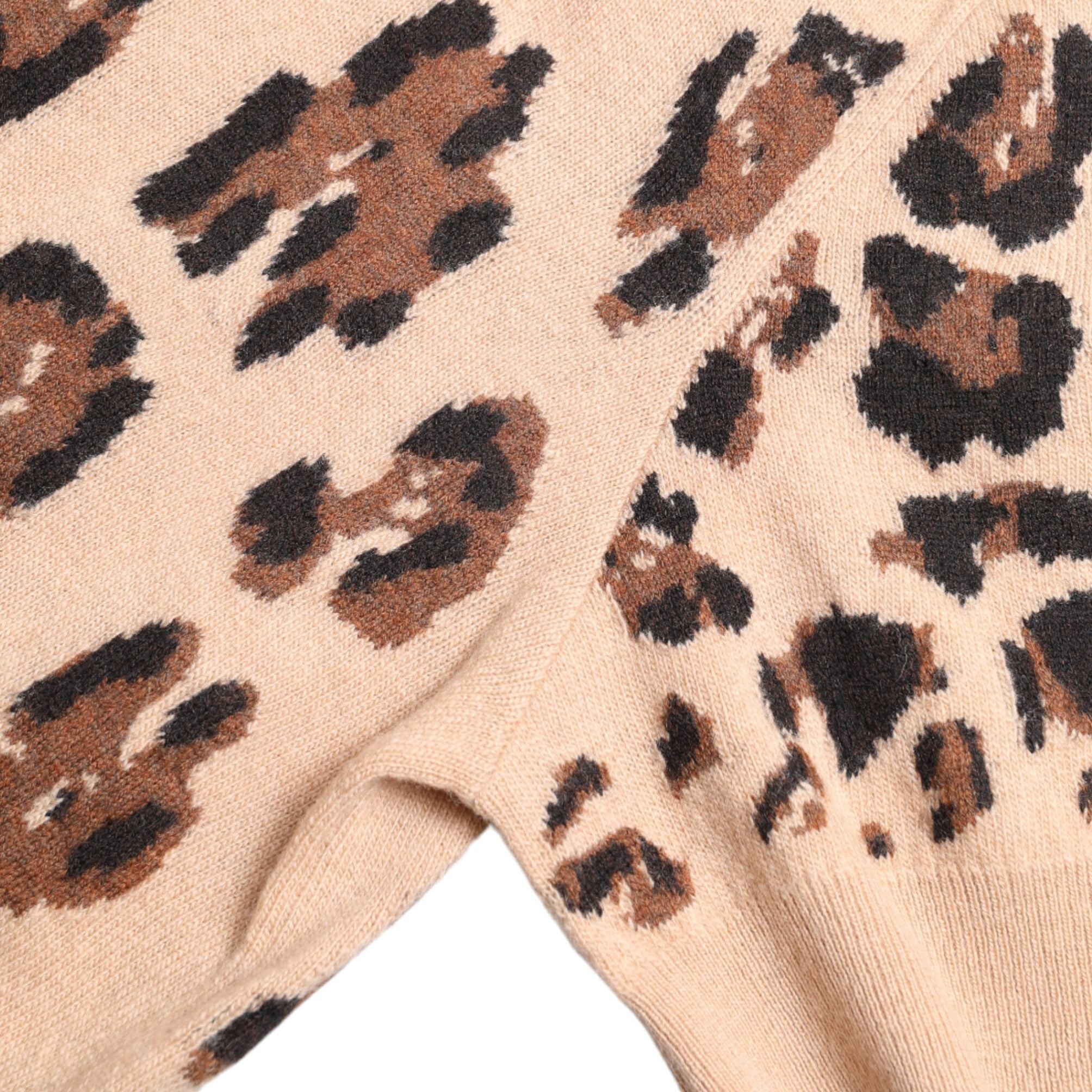 Dolce & Gabbana Beige Leopard Print Wool Turtleneck Top