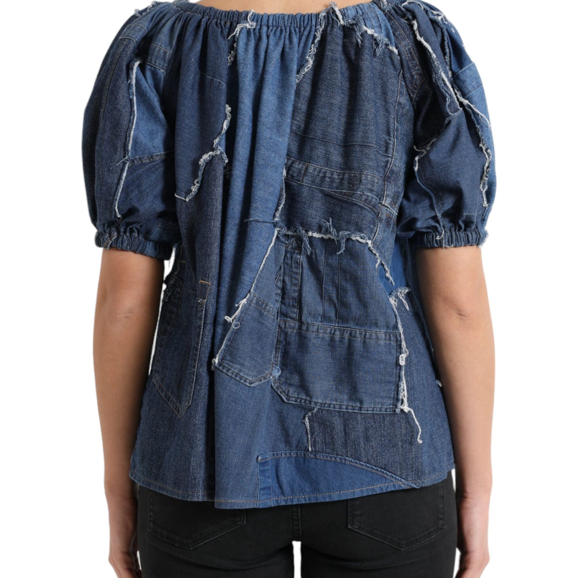 Dolce & Gabbana Blue Patchwork Short Sleeves Denim Blouse Top