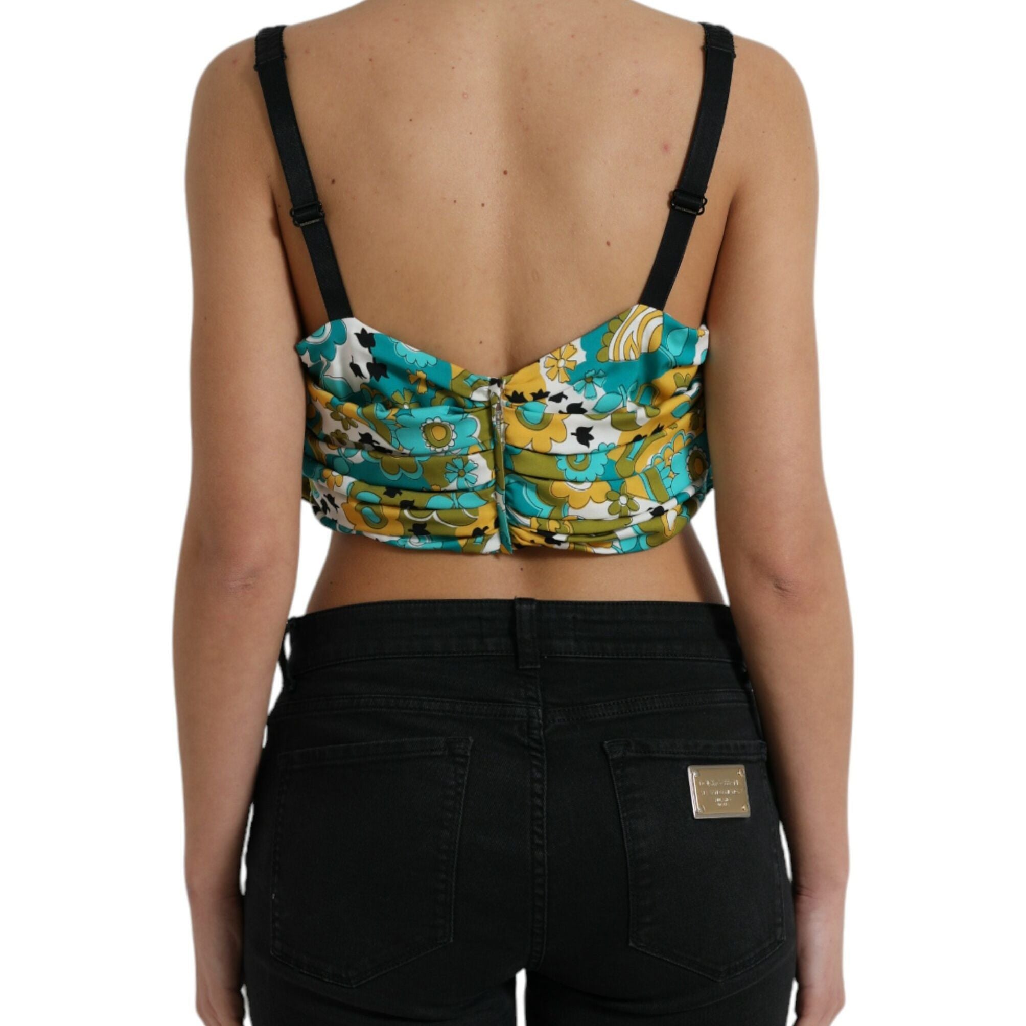 Dolce & Gabbana Multicolor Floral Sleeveless Cropped Top