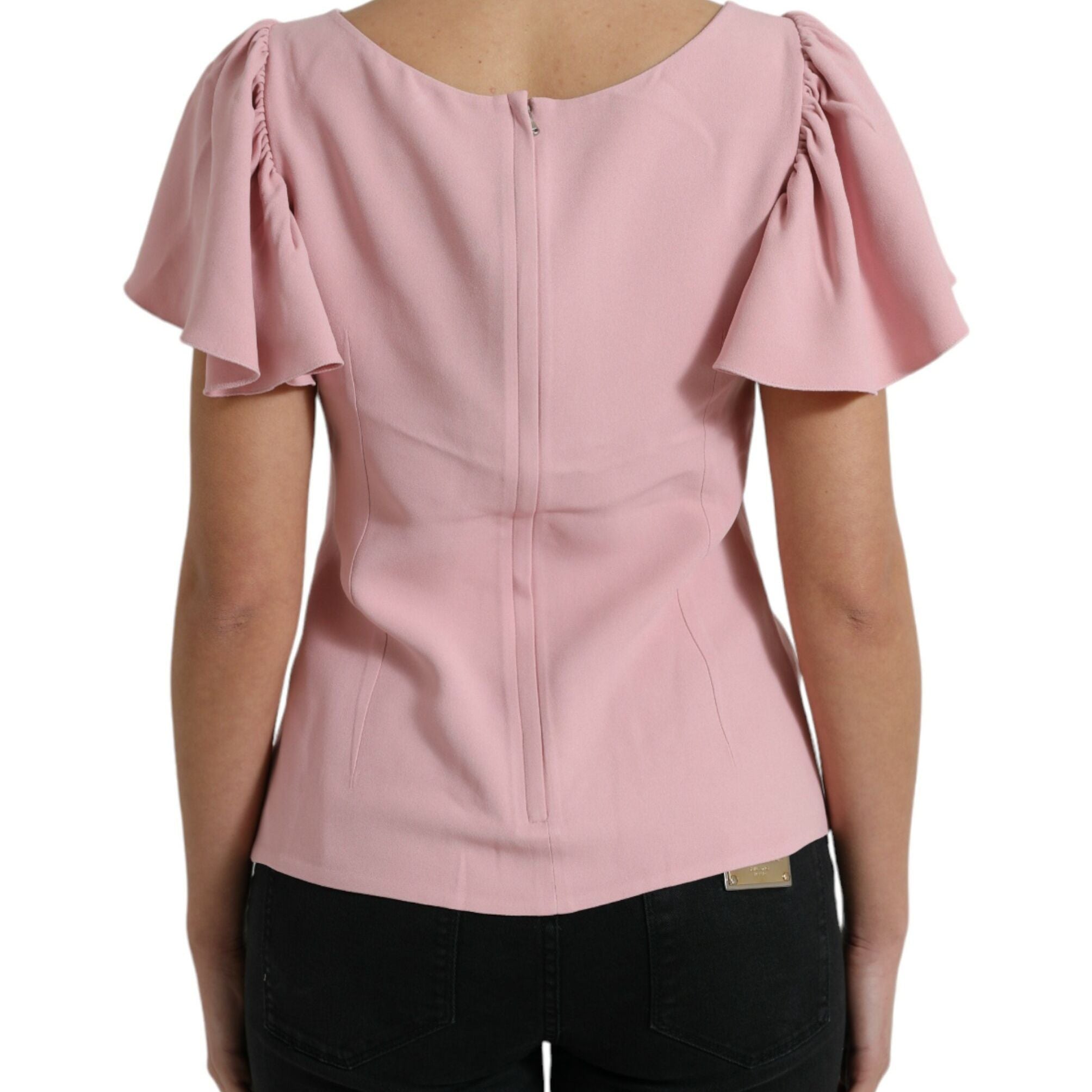 Dolce & Gabbana Pink Short Sleeves Round Neck Blouse Top