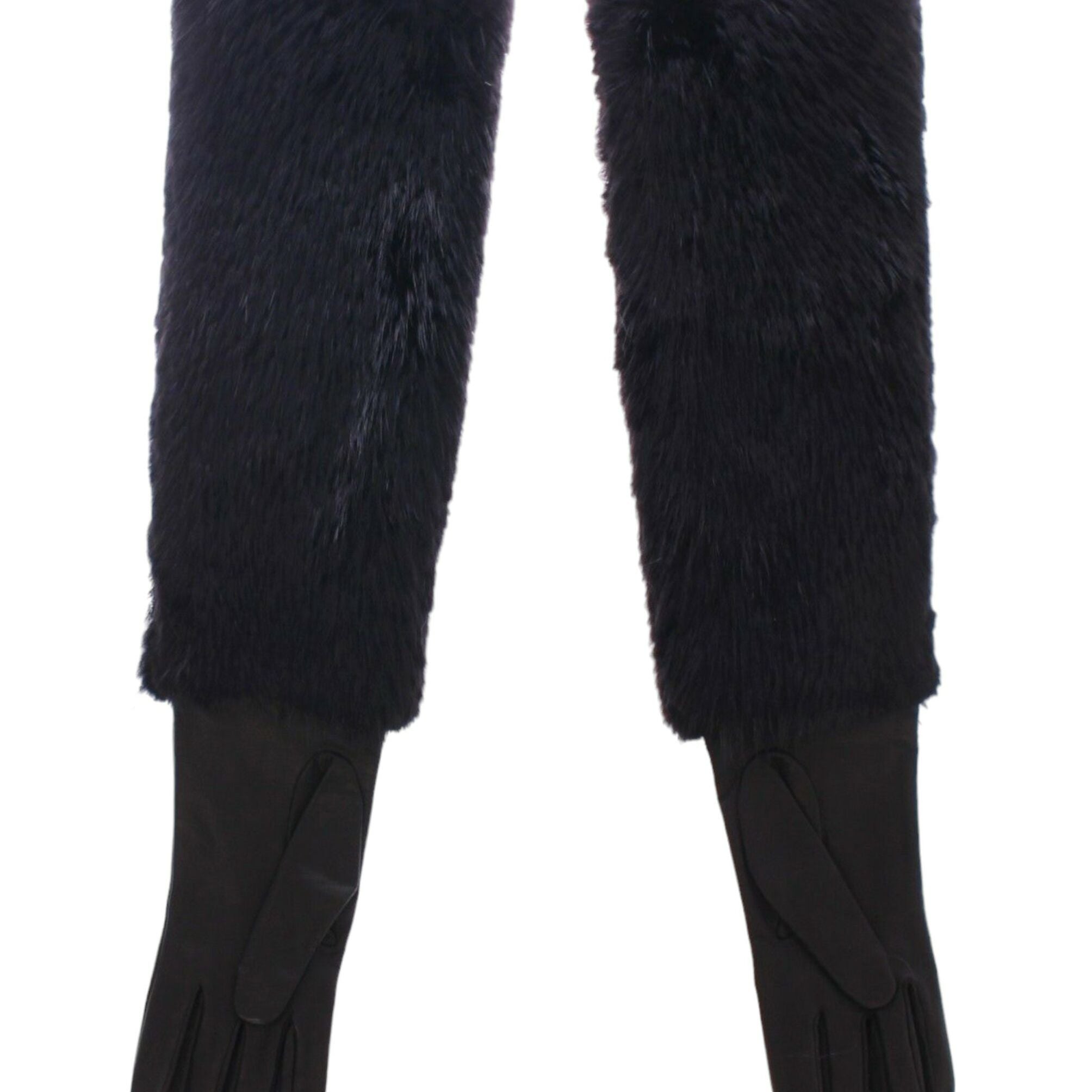 Dolce & Gabbana Black Beaver Fur Lambskin Leather Elbow Gloves