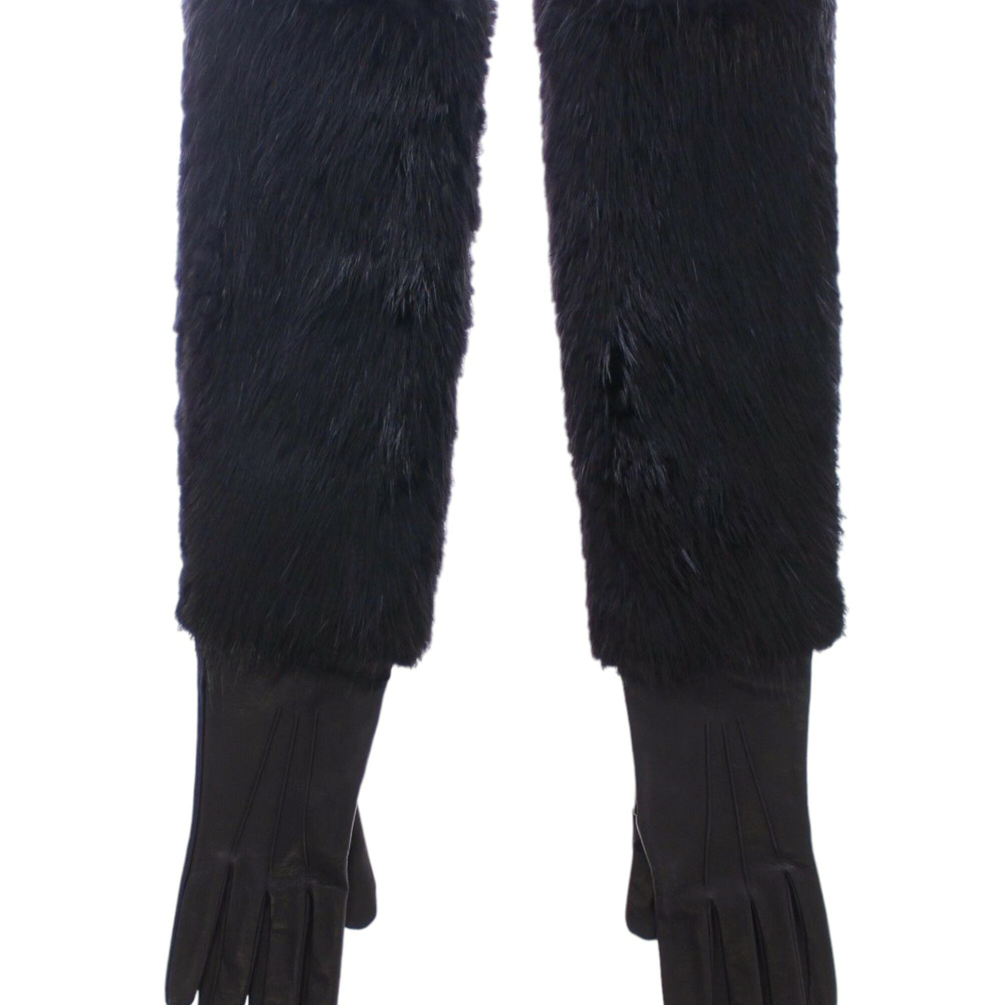 Dolce & Gabbana Black Beaver Fur Lambskin Leather Elbow Gloves