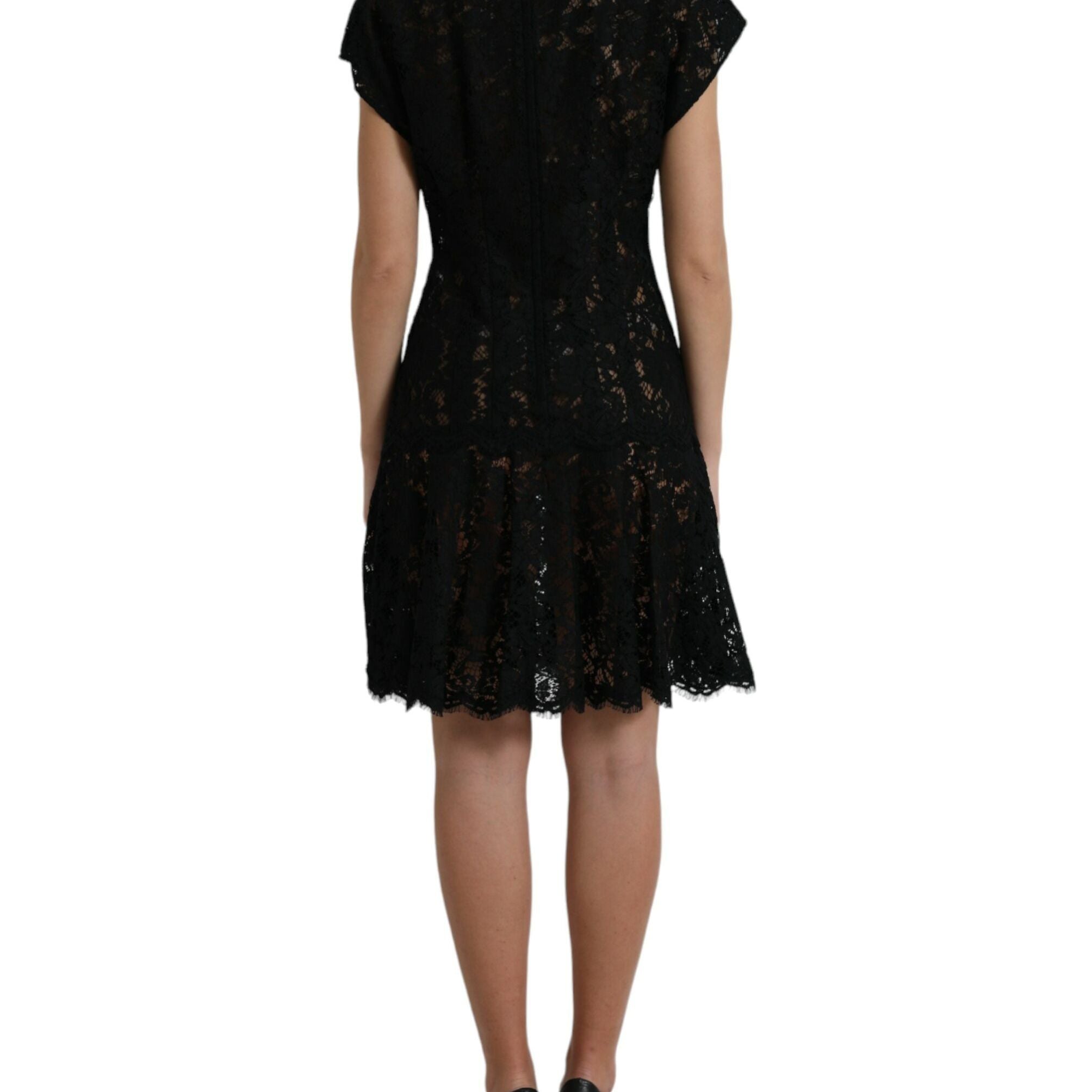 Dolce & Gabbana Black Floral Lace Cotton A-line Mini Dress
