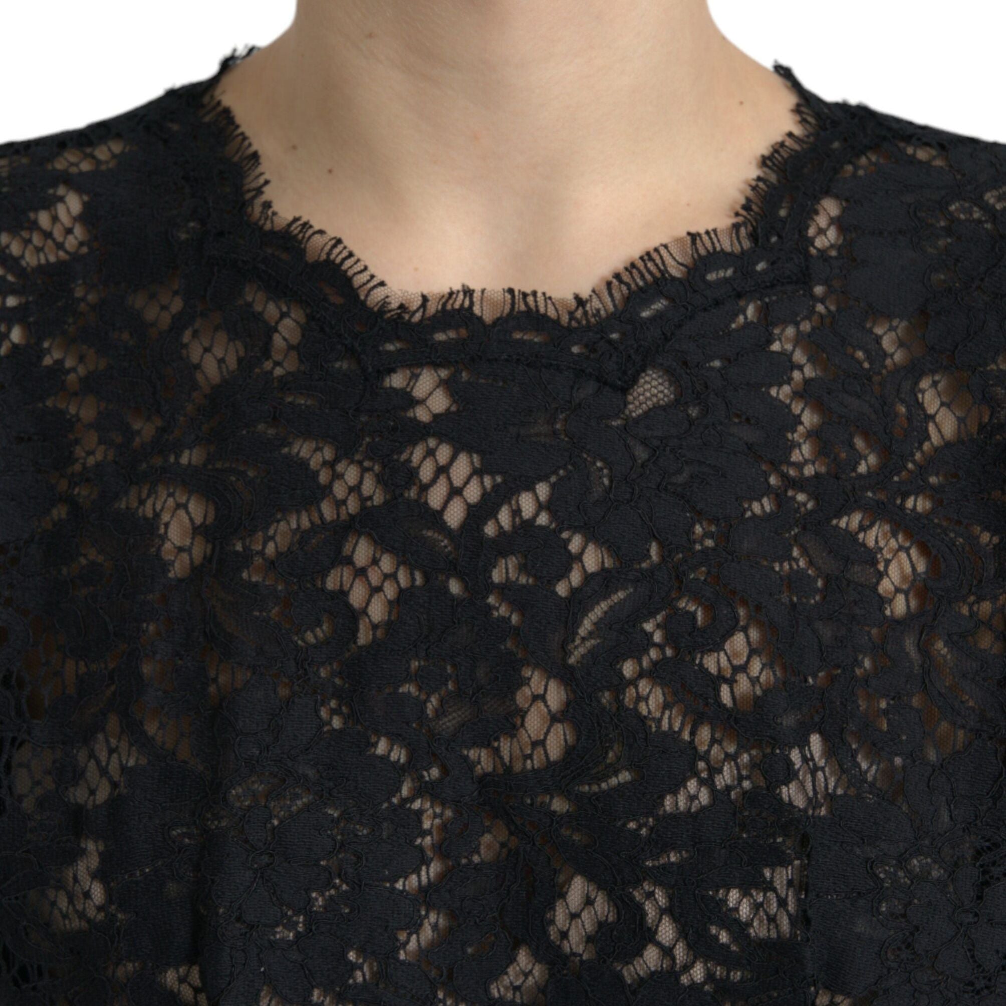 Dolce & Gabbana Black Floral Lace Cotton A-line Mini Dress