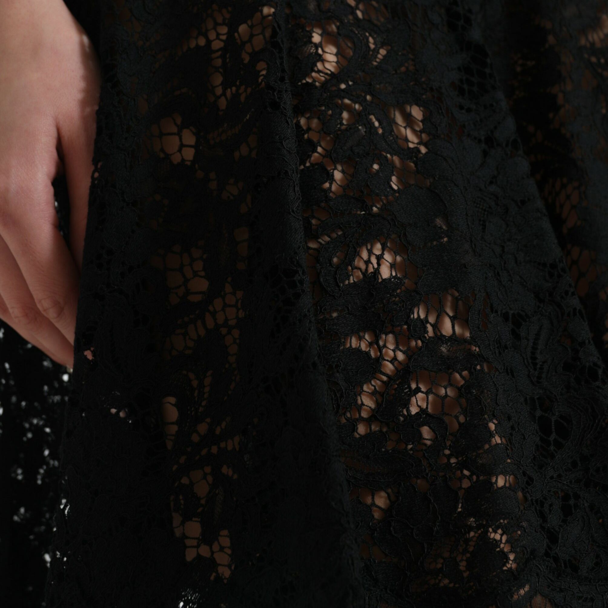 Dolce & Gabbana Black Floral Lace Cotton A-line Mini Dress