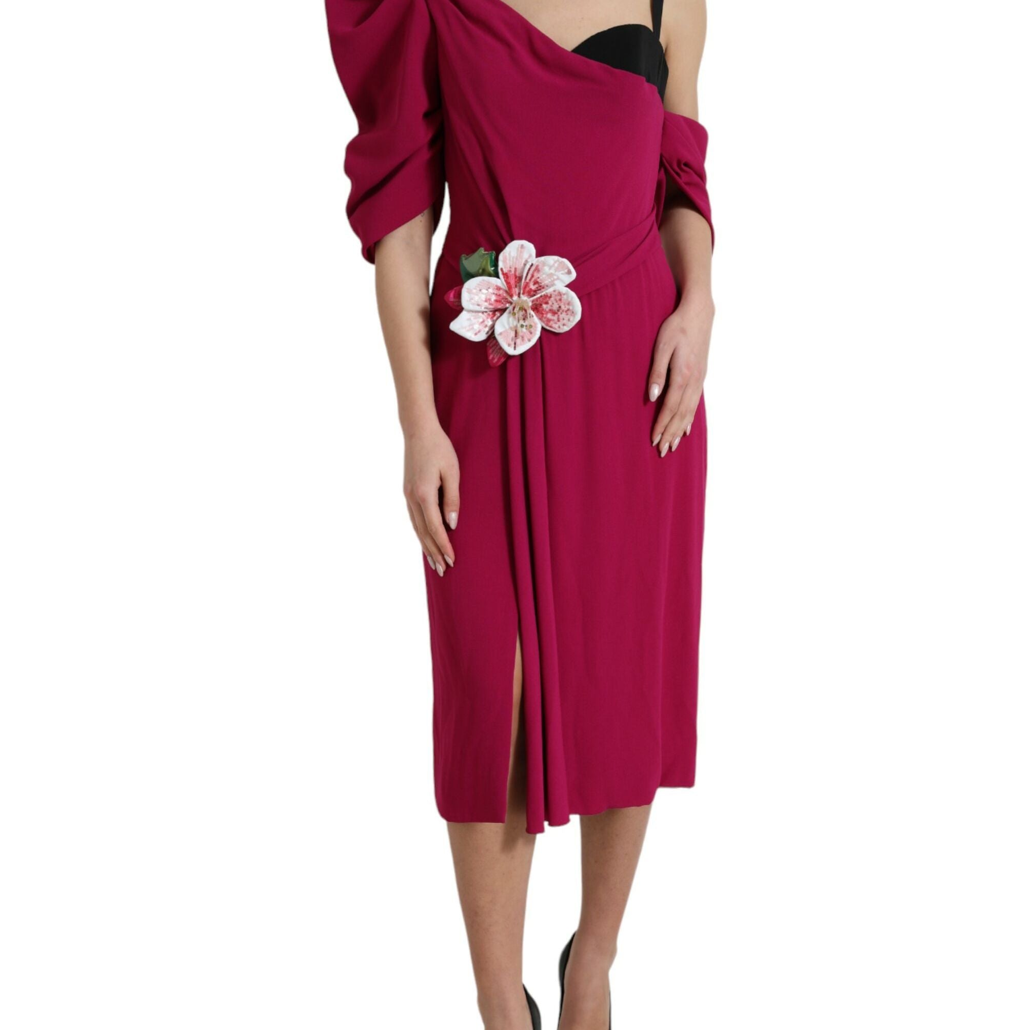Dolce & Gabbana Purple Flower Embellished One Shoulder Dress